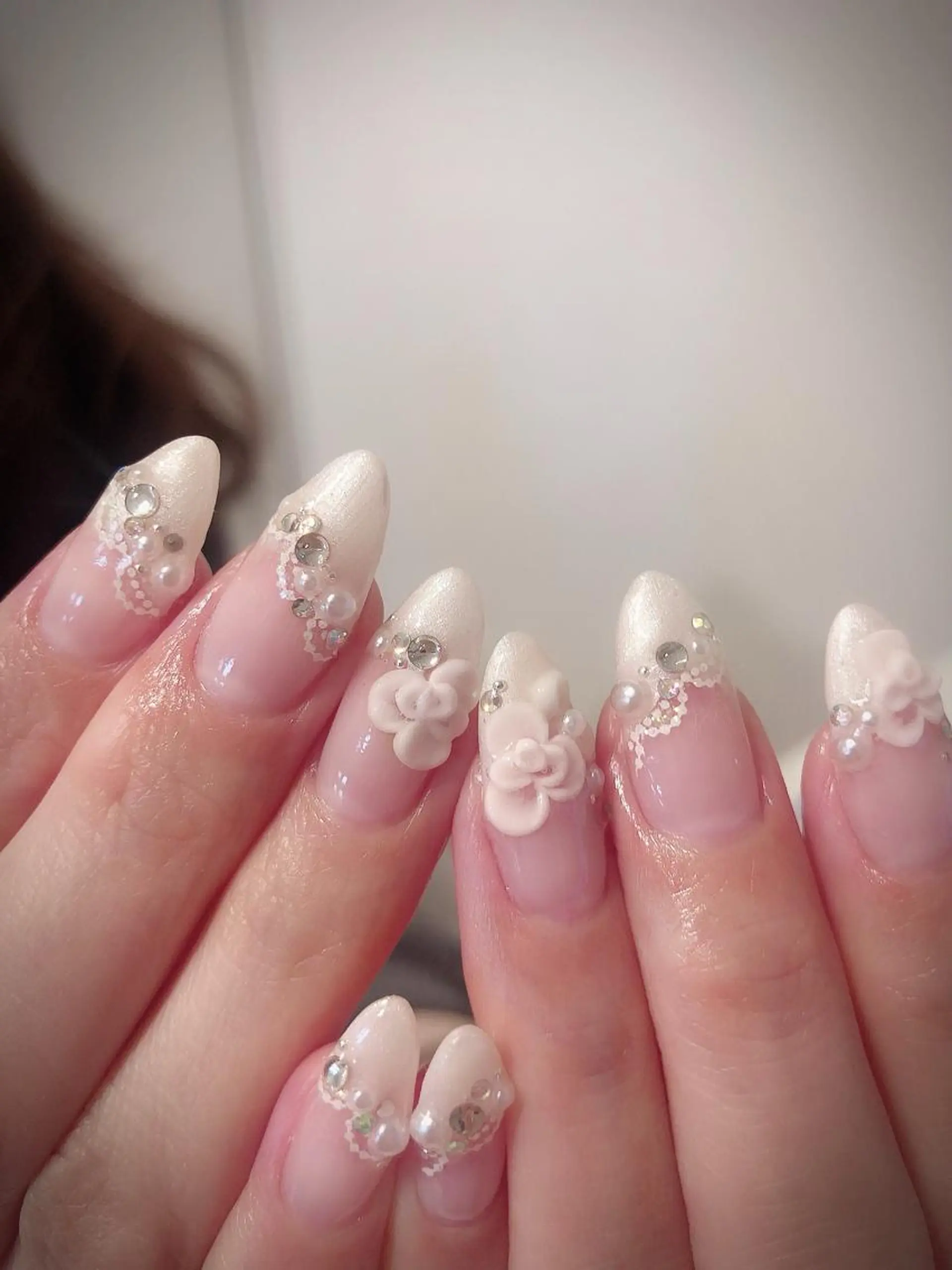 ネイル レース ブライダルネイル ホワイト ハンドネイル * haruのネイルデザイン