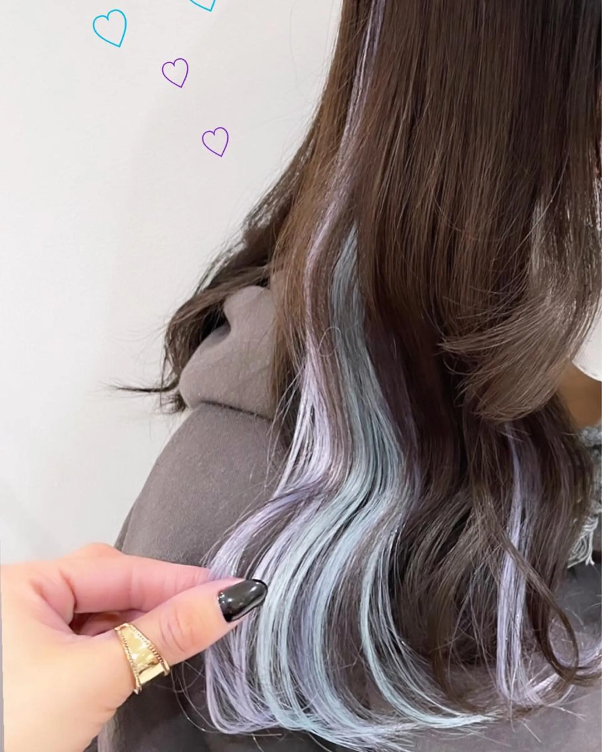 セミロング カラー シールエクステ ブルーカラー ラベンダーカラー エクステ 新宿駅近♡個室 ♡関口三都季🌜のヘアスタイル
