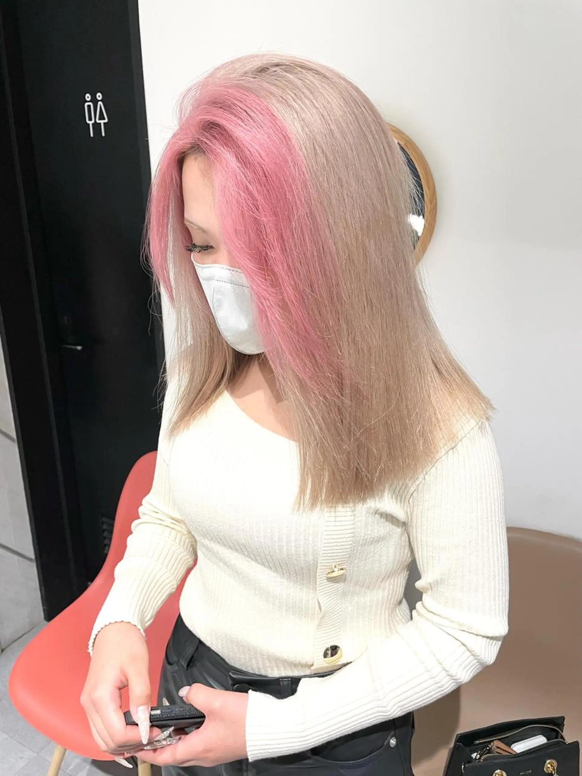 セミロング カラー ミストバング  フェイスフレーミング fuka/梅田/ ミルクティーベージュのヘアスタイル