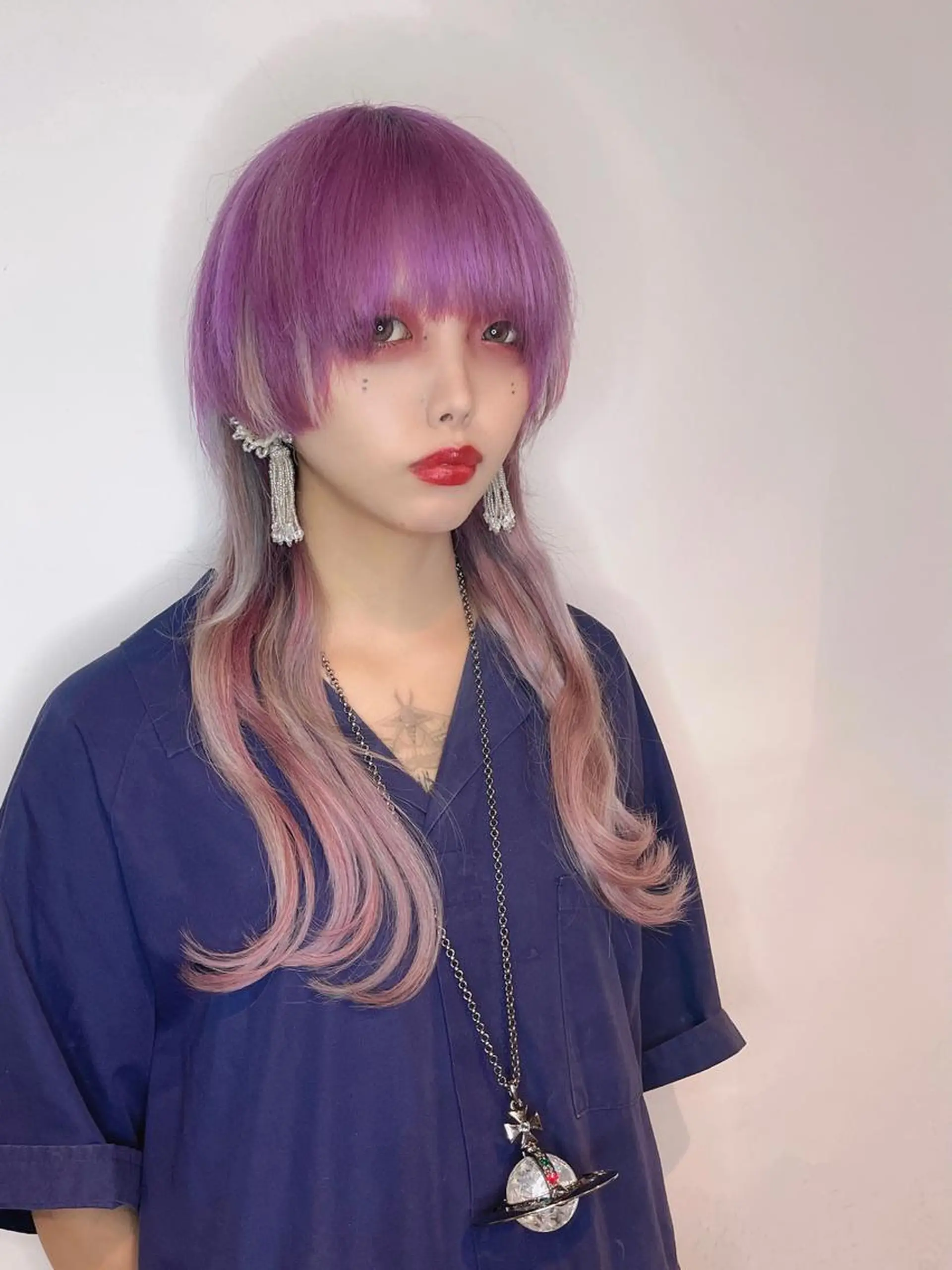ロング カラー ヘアアレンジ ハイトーンカラー ラベンダーカラー エクステ ウルフカット 🌈派手髪エクステ ブレイズ🌈ひろとのヘアスタイル
