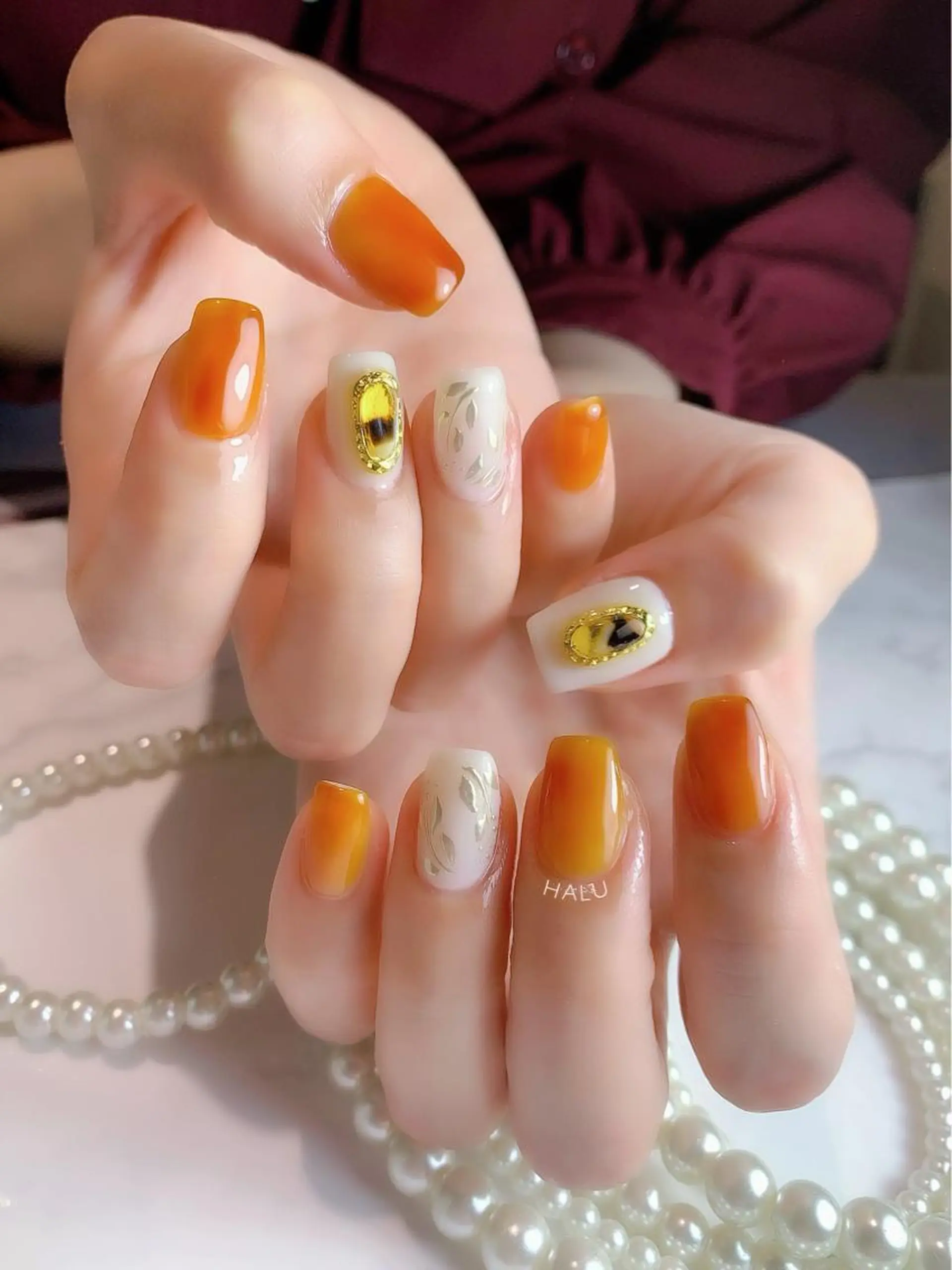 ネイル オレンジ HALU ハルのネイルデザイン