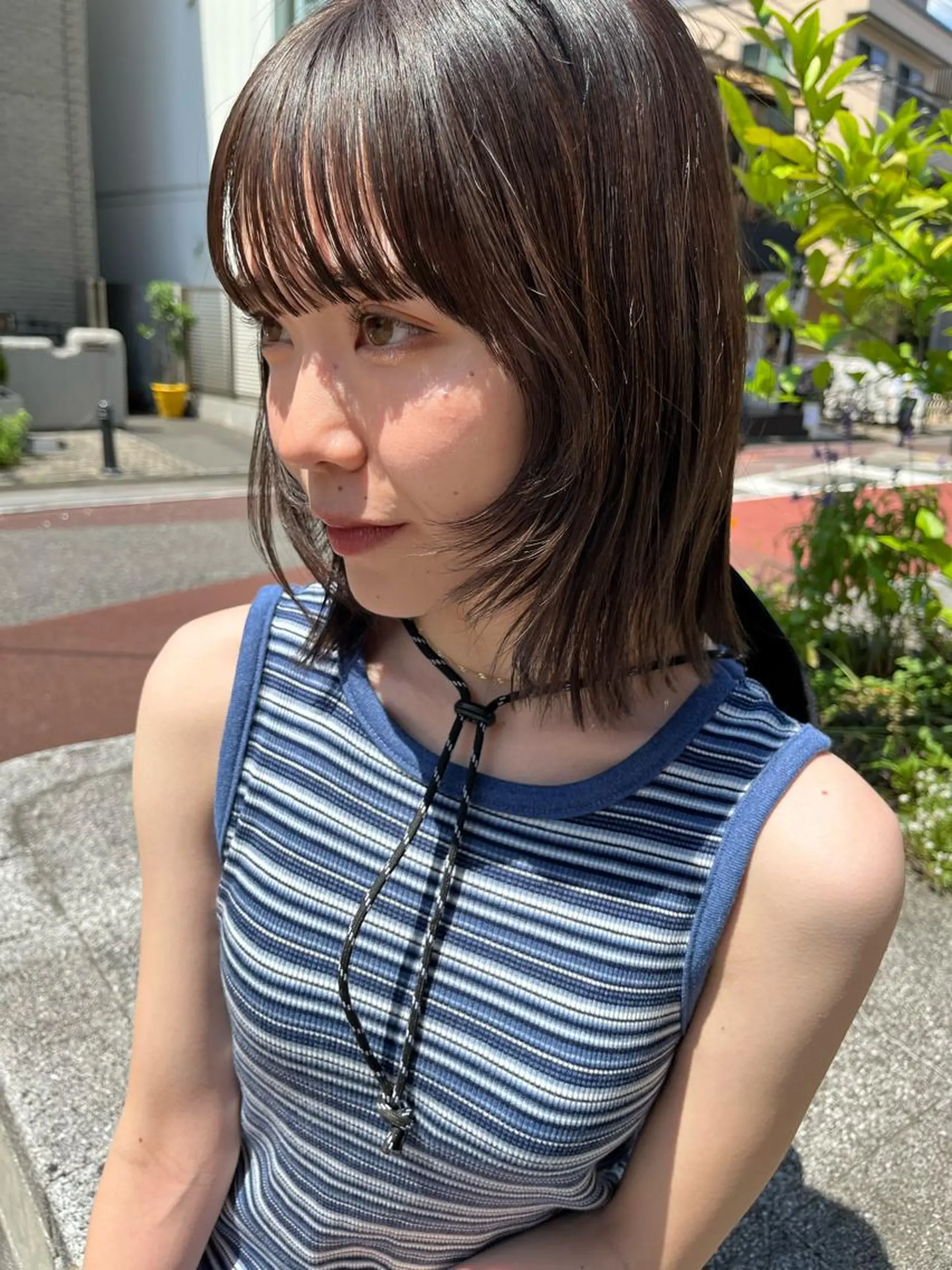 ミディアム 顔まわりレイヤー 顔周りカット レイヤーカット カット ヘアカラー オリーブ/縮毛♡ Natsuno🩰のヘアスタイル