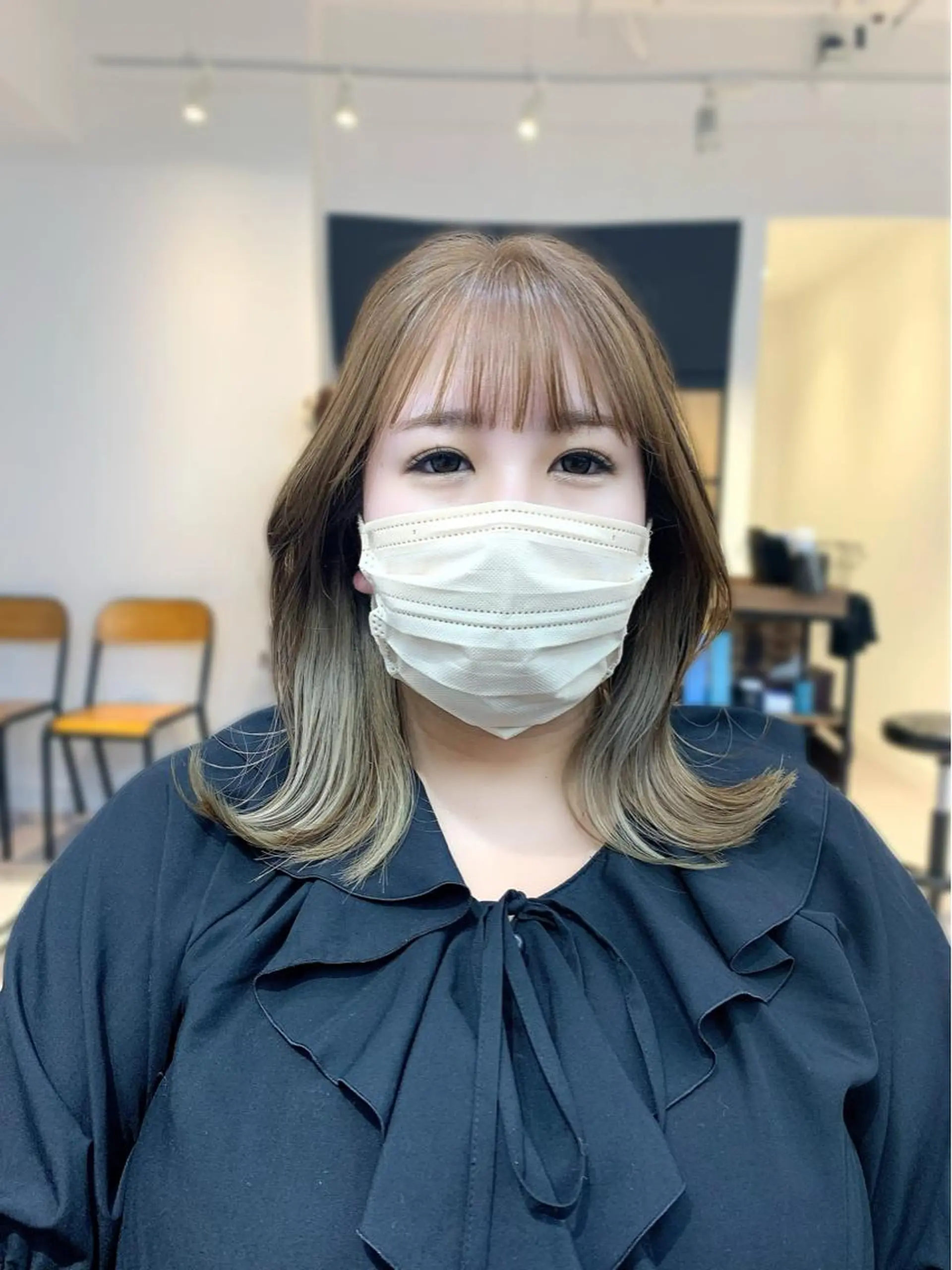 ミディアム カラー パーマ ヘアアレンジ メンズ キッズ ネイル マツエク・マツパ アイブロウ カット ヘアカラー レイヤーカット 🌿透け感カラーのヘアスタイル