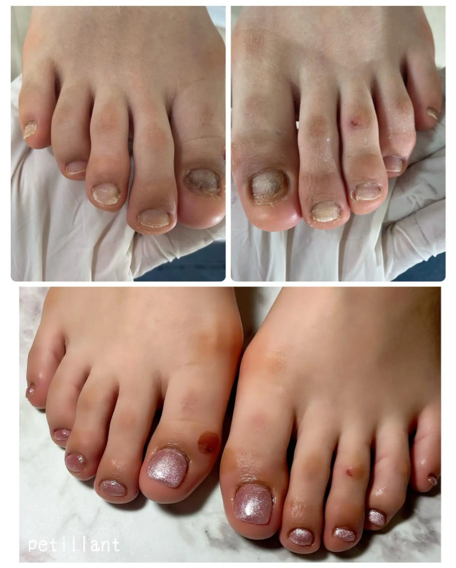 ネイル アートネイル 長さ出し フットネイル ジェルネイル グラデーション フットネイル nail salon petillantのネイルデザイン