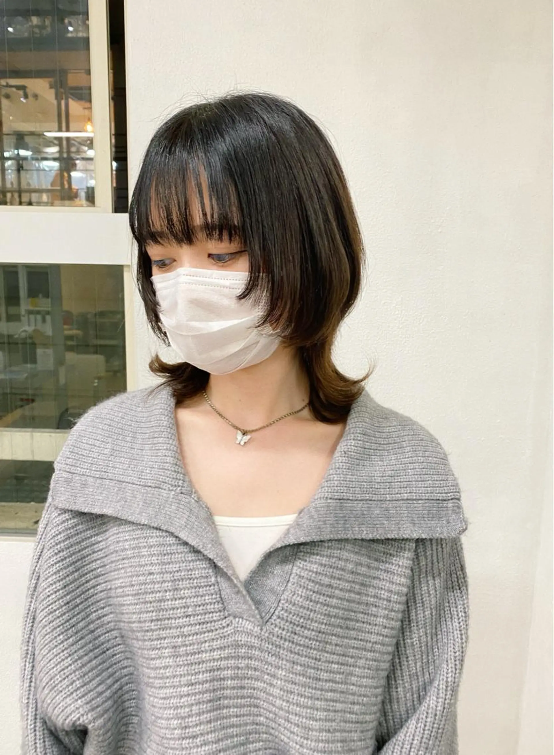 ミディアム カラー カット エクステ レイヤーウルフ エクステ磯部のヘアスタイル