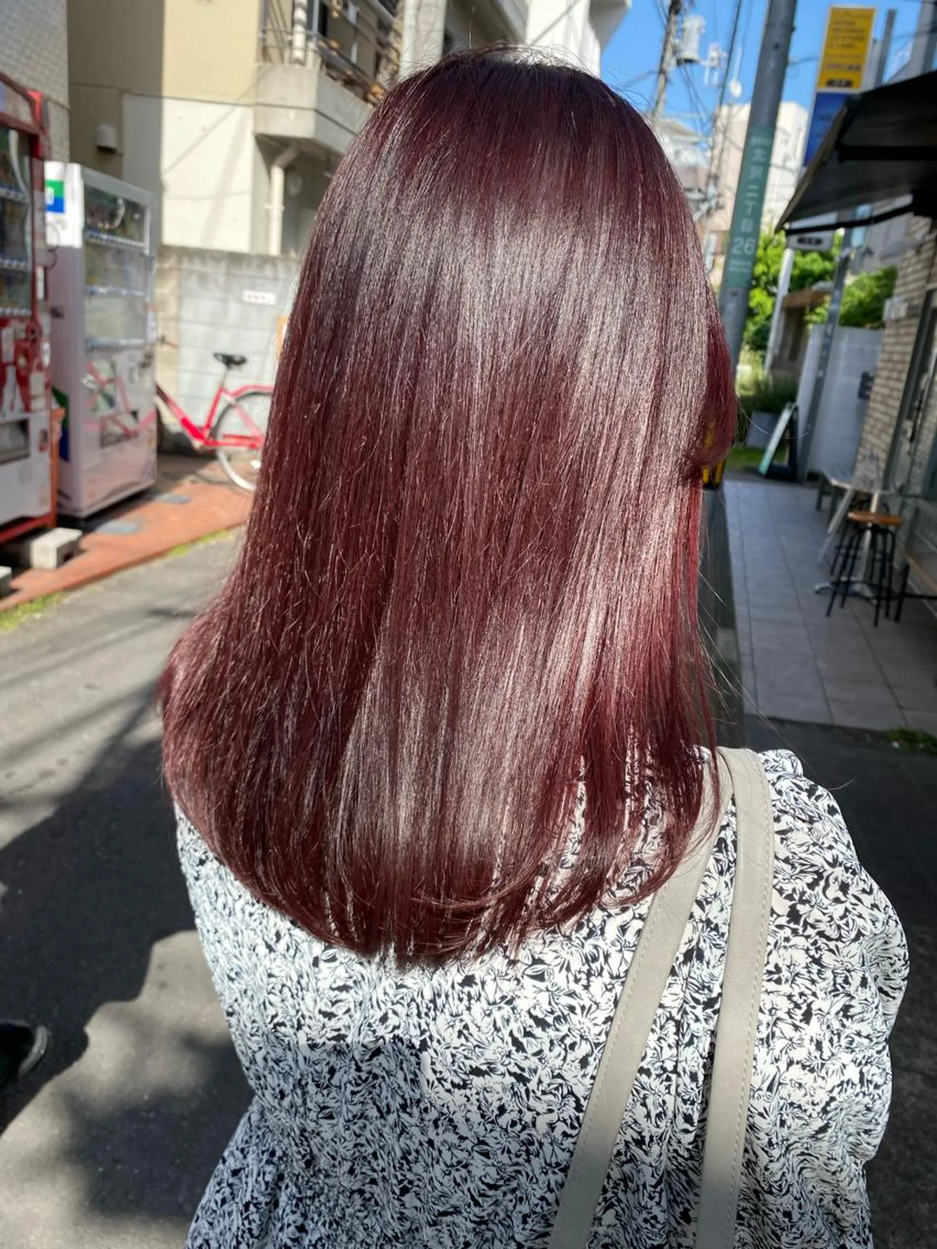 ミディアム カラー ブリーチ ラベンダーカラー ブリーチなしカラー ピンクカラー ピンクラベンダー ヘアカラー トリートメント 長妻莉央/縮毛矯正 髪質改善カラーのヘアスタイル
