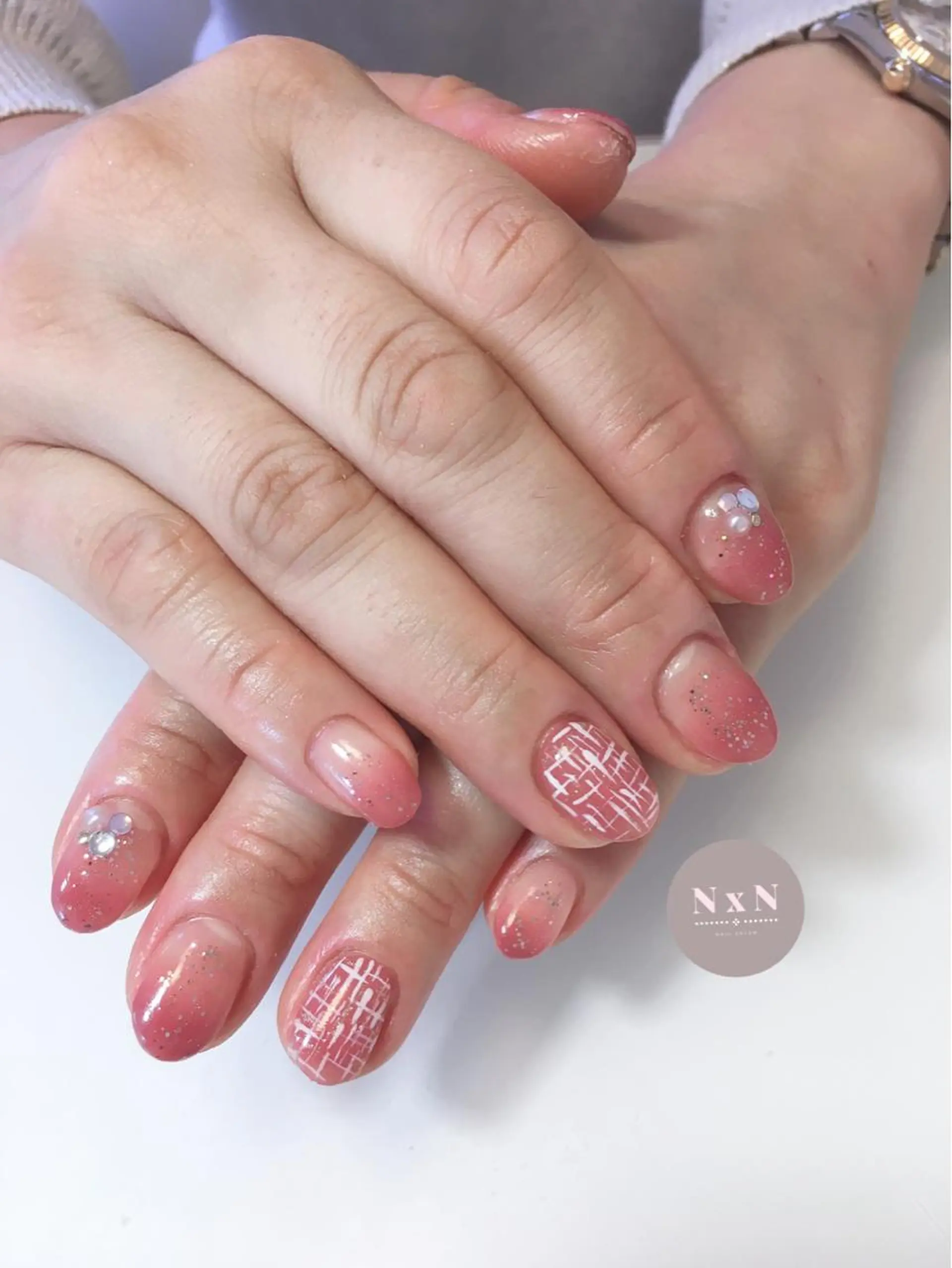 ネイル ジェルネイル オフィスネイル ピンク ぷっくりネイル nail salon N×Nのネイルデザイン