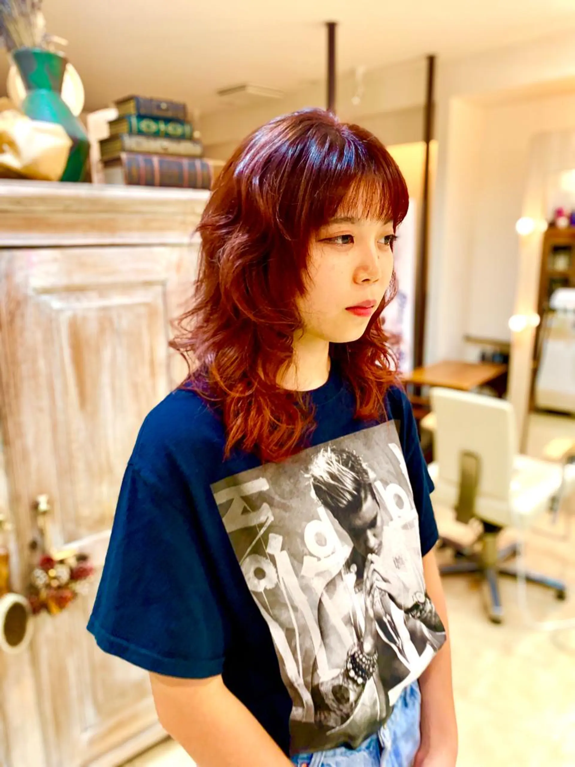 セミロング カラー レッドカラー ヘアカラー nishimura makotoのヘアスタイル