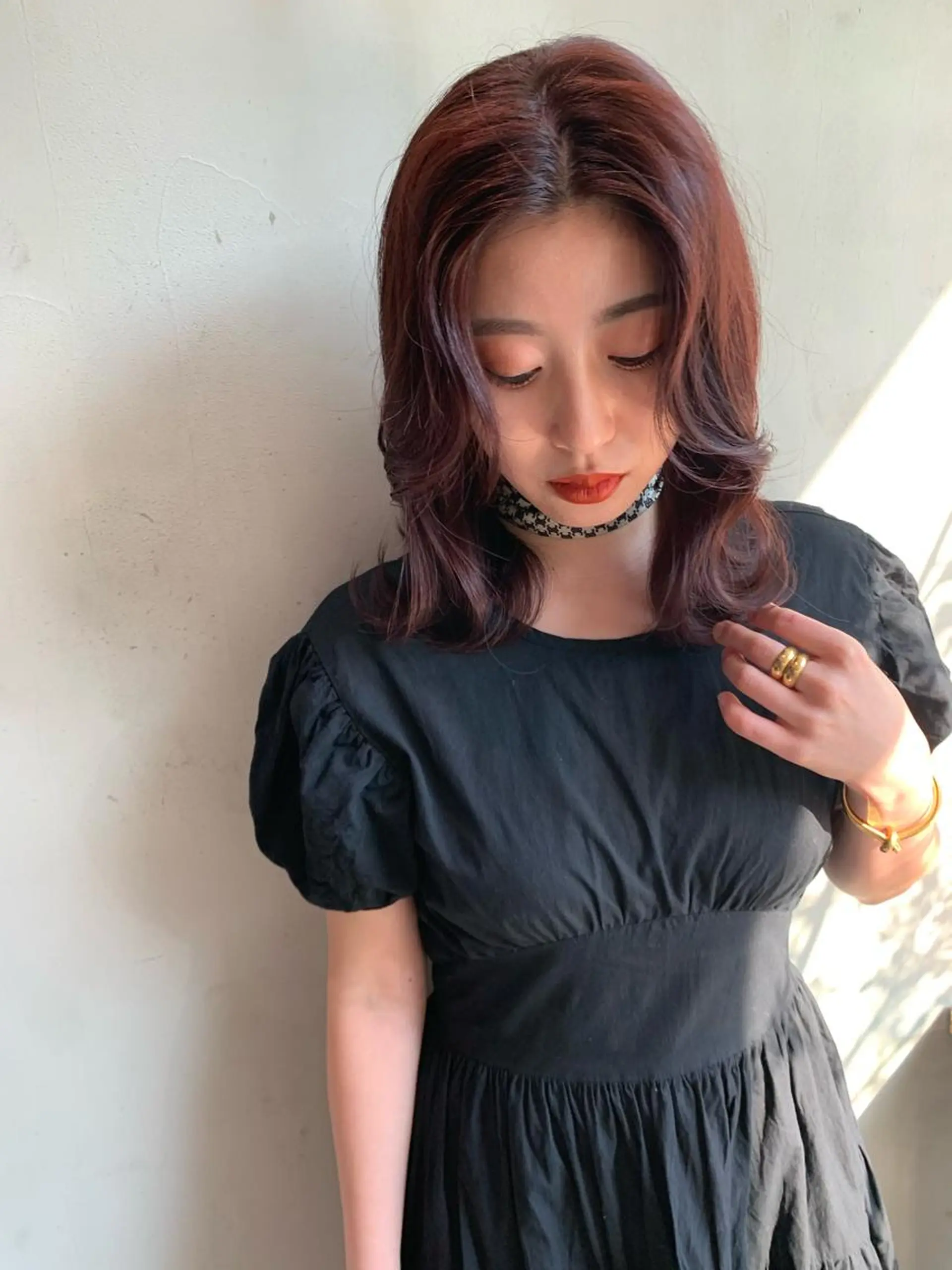ミディアム カラー レッドカラー yui .のヘアスタイル