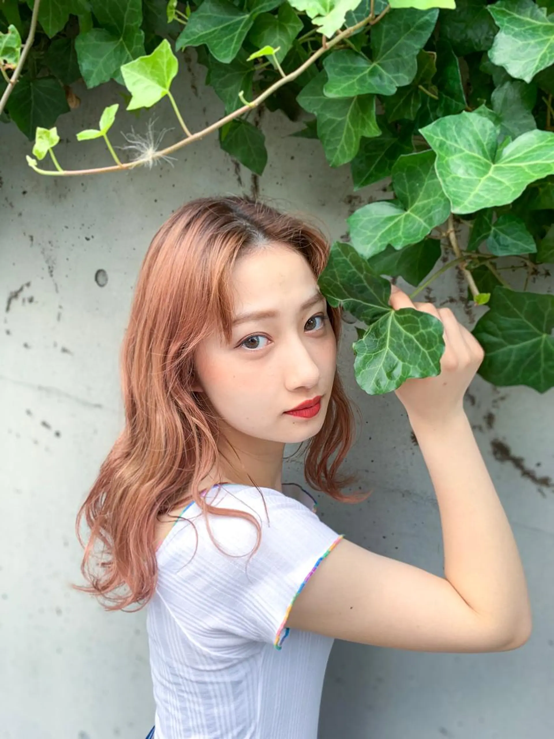 セミロング カラー ヘアアレンジ オレンジ ヘアカラー トリートメント ヘアセット 金子 廉のヘアスタイル