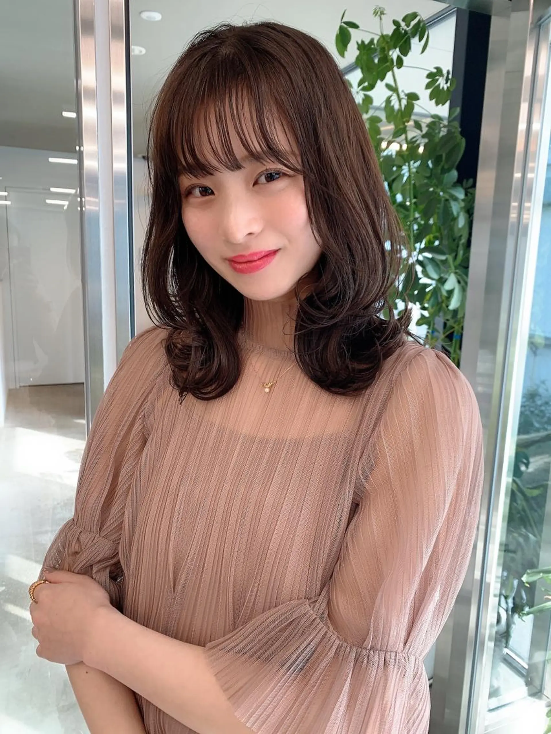 ミディアム カラー カット ヘアカラー トリートメント ヘッドスパ ヘアセット 透明感/オリーブ/ グレージュ/YUKAのヘアスタイル