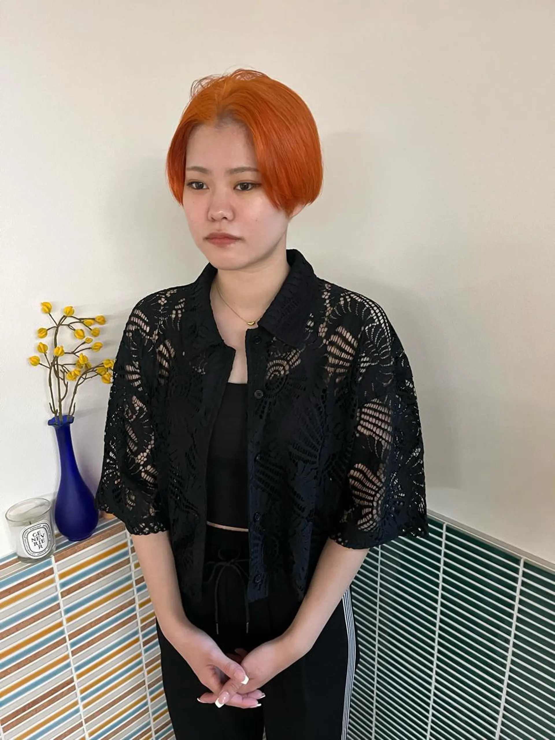 ショート カラー ブリーチ オレンジ ヘアカラー トリートメント 🩷ハイトーン透明感 レイヤー🩷ユリカのヘアスタイル