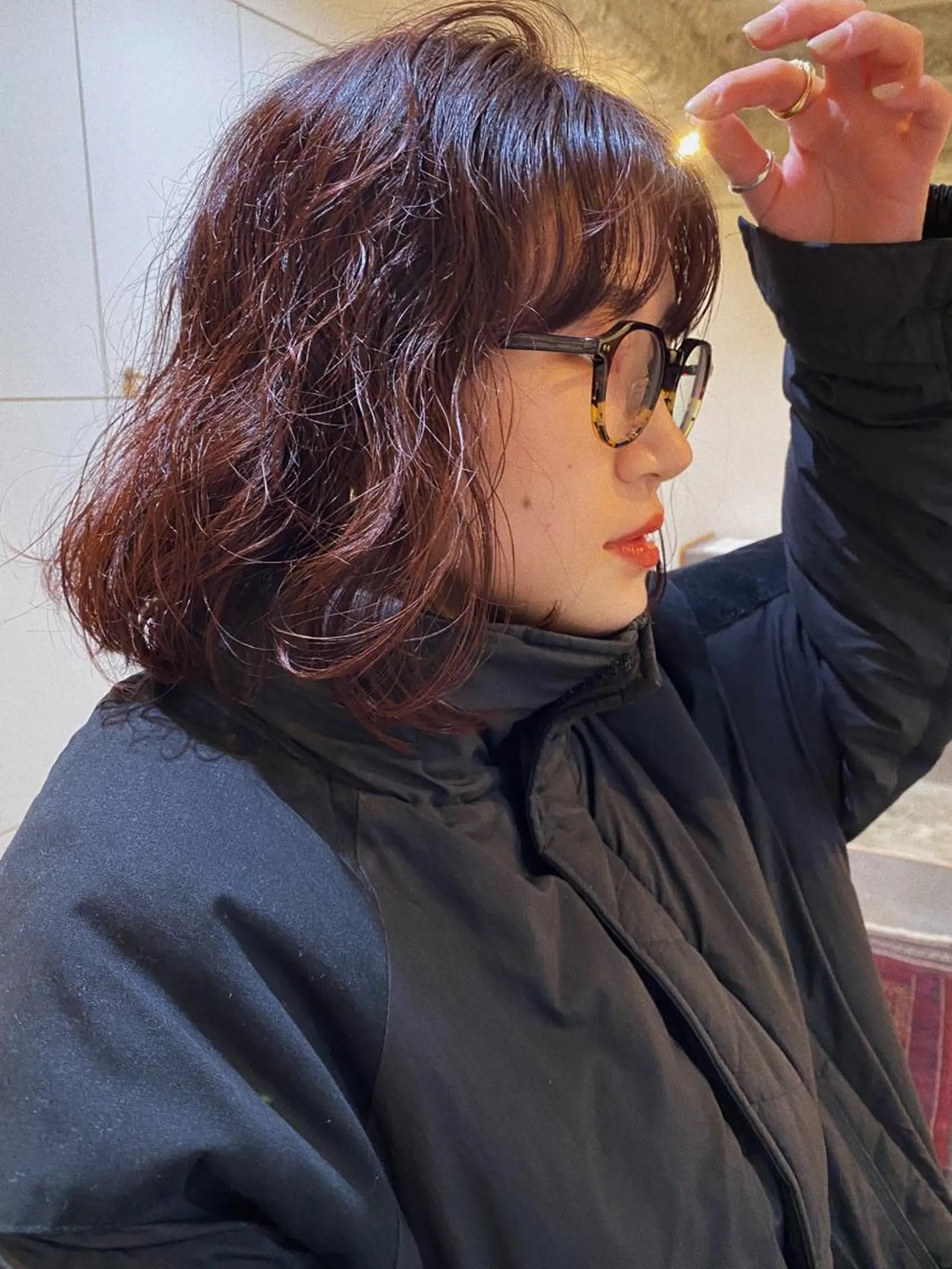 ミディアム カラー レッドカラー トリートメント 砂原 ひよりのヘアスタイル