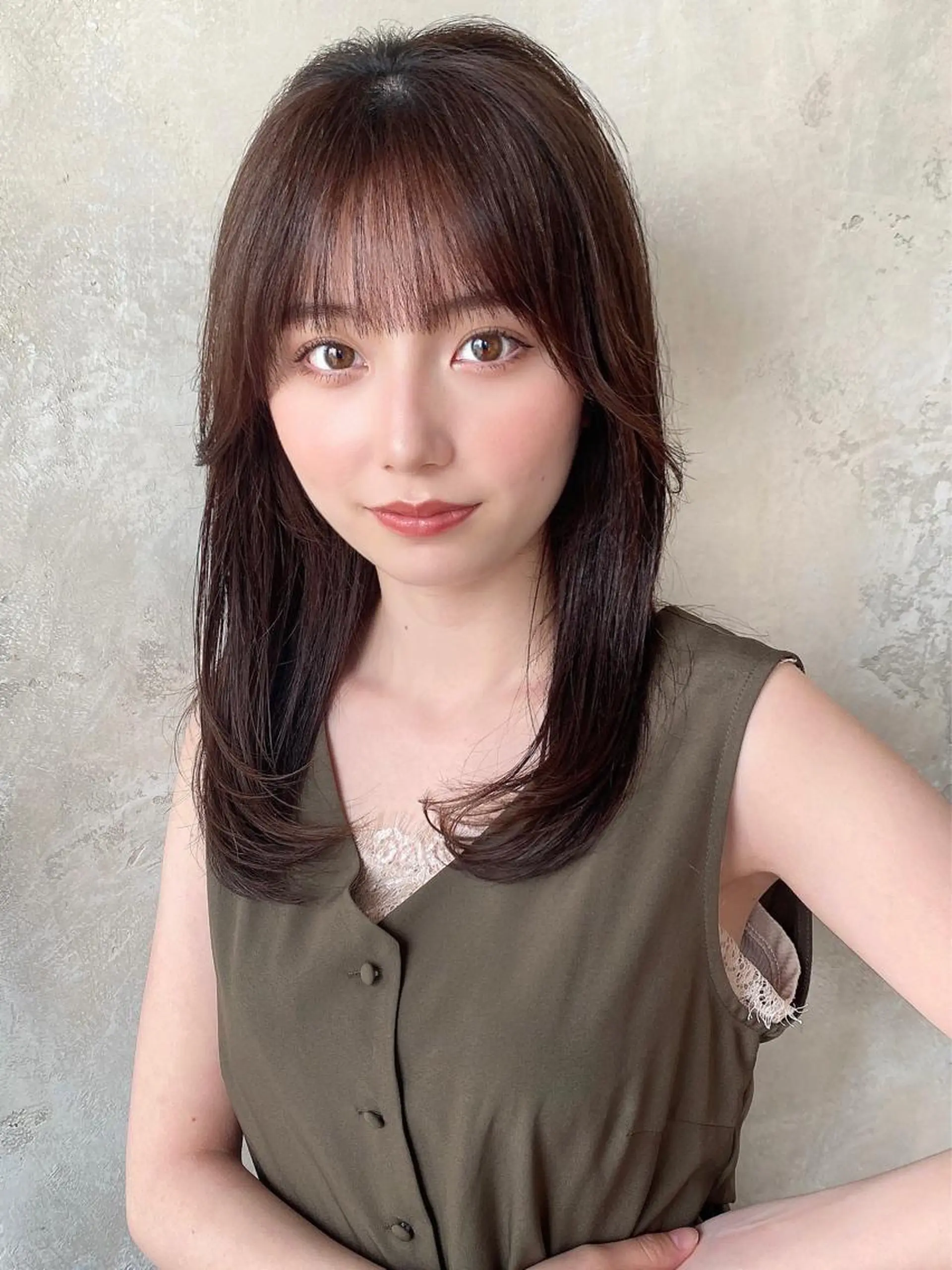セミロング カラー セミロングパーマ ベージュカラー ブラウンカラー ブラウンベージュ 髪質改善 顔周り/くびれヘア 韓国ヘア💕風間るなのヘアスタイル