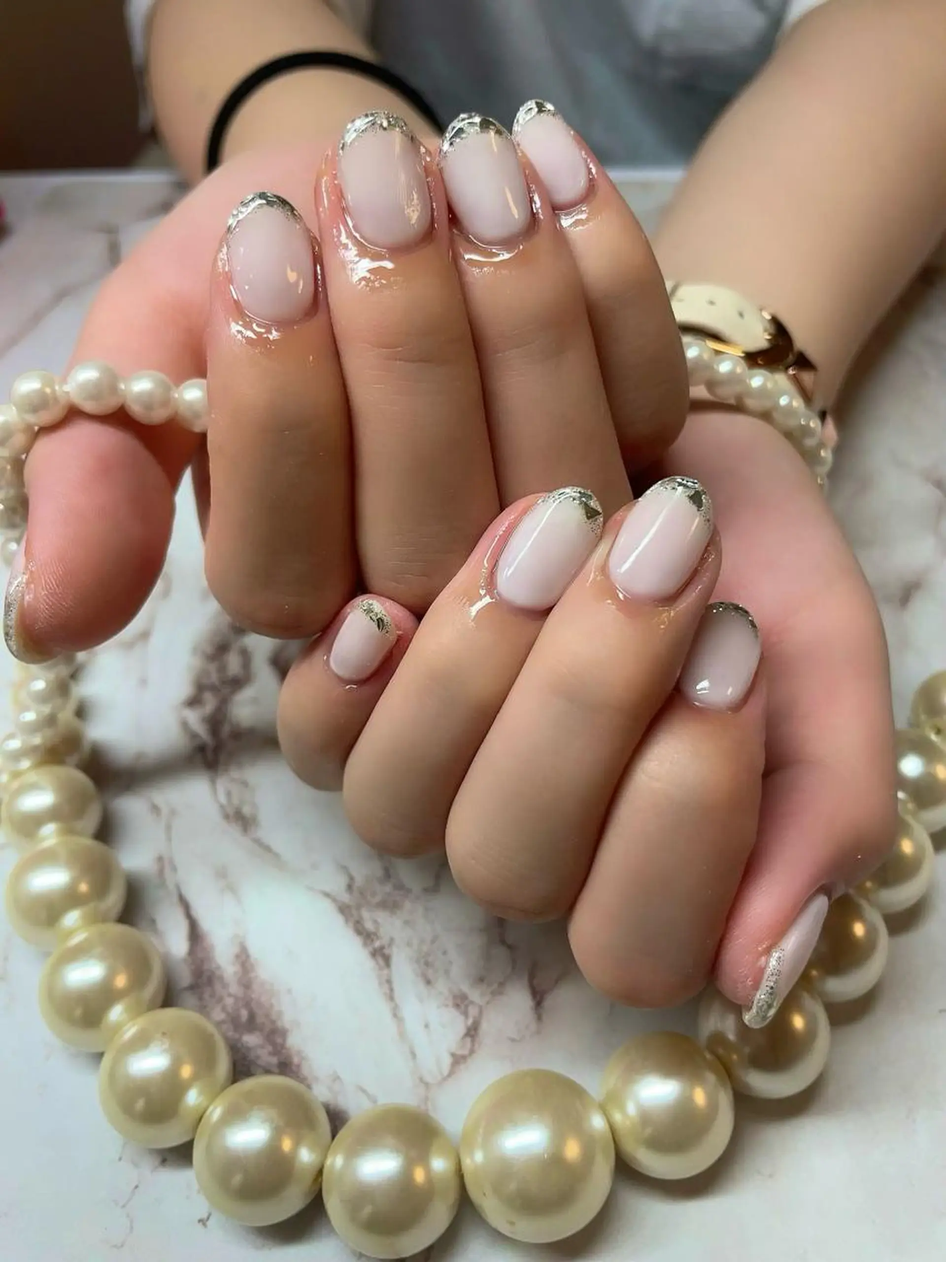 ネイル フレンチネイル ガラスフレンチ ハンドネイル Nail salon 🎀Angeのネイルデザイン