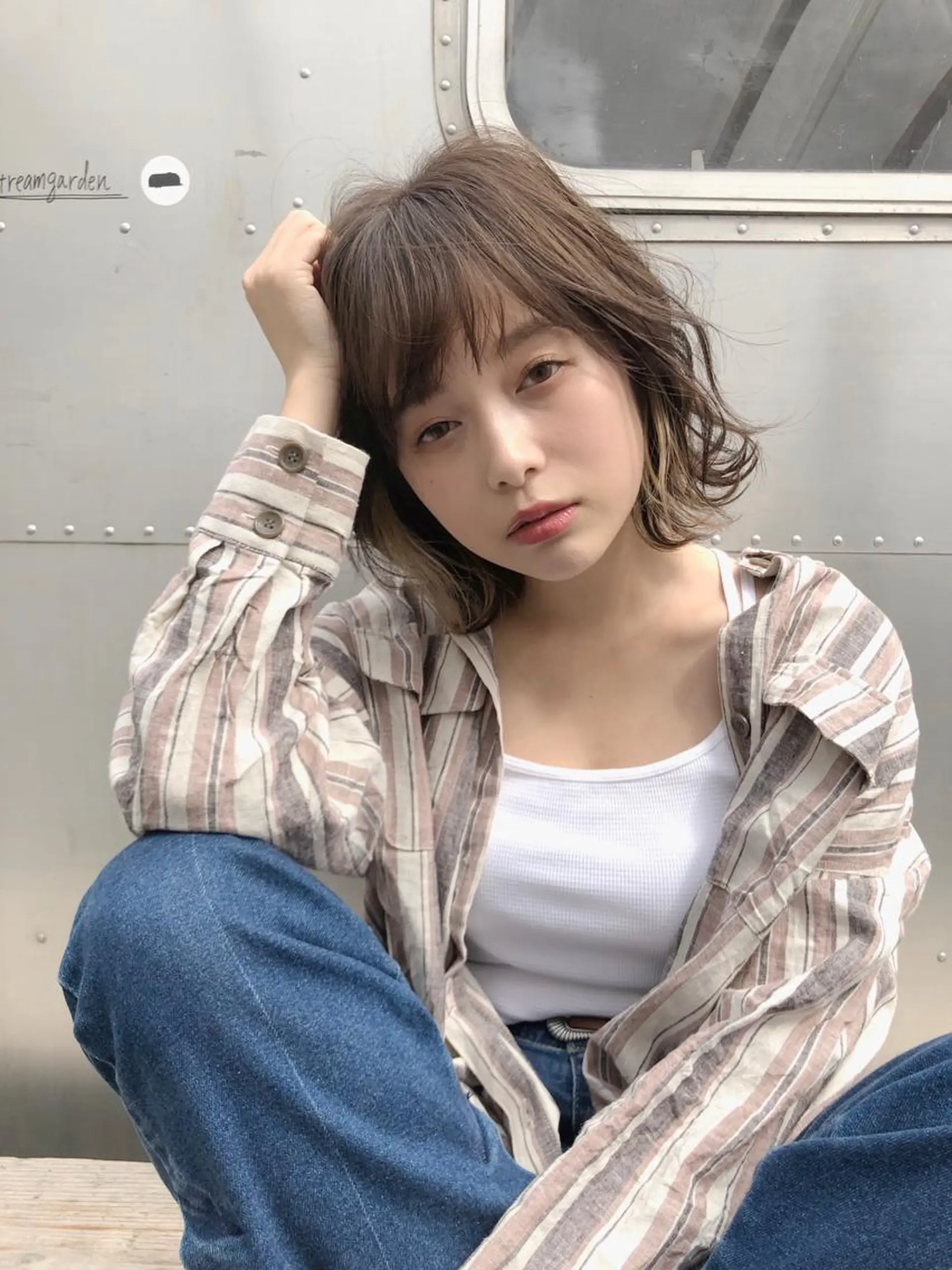 ミディアム パーマ カット ヘアカラー トリートメント 最高峰ボブ/ 切りっぱなし/田野のヘアスタイル