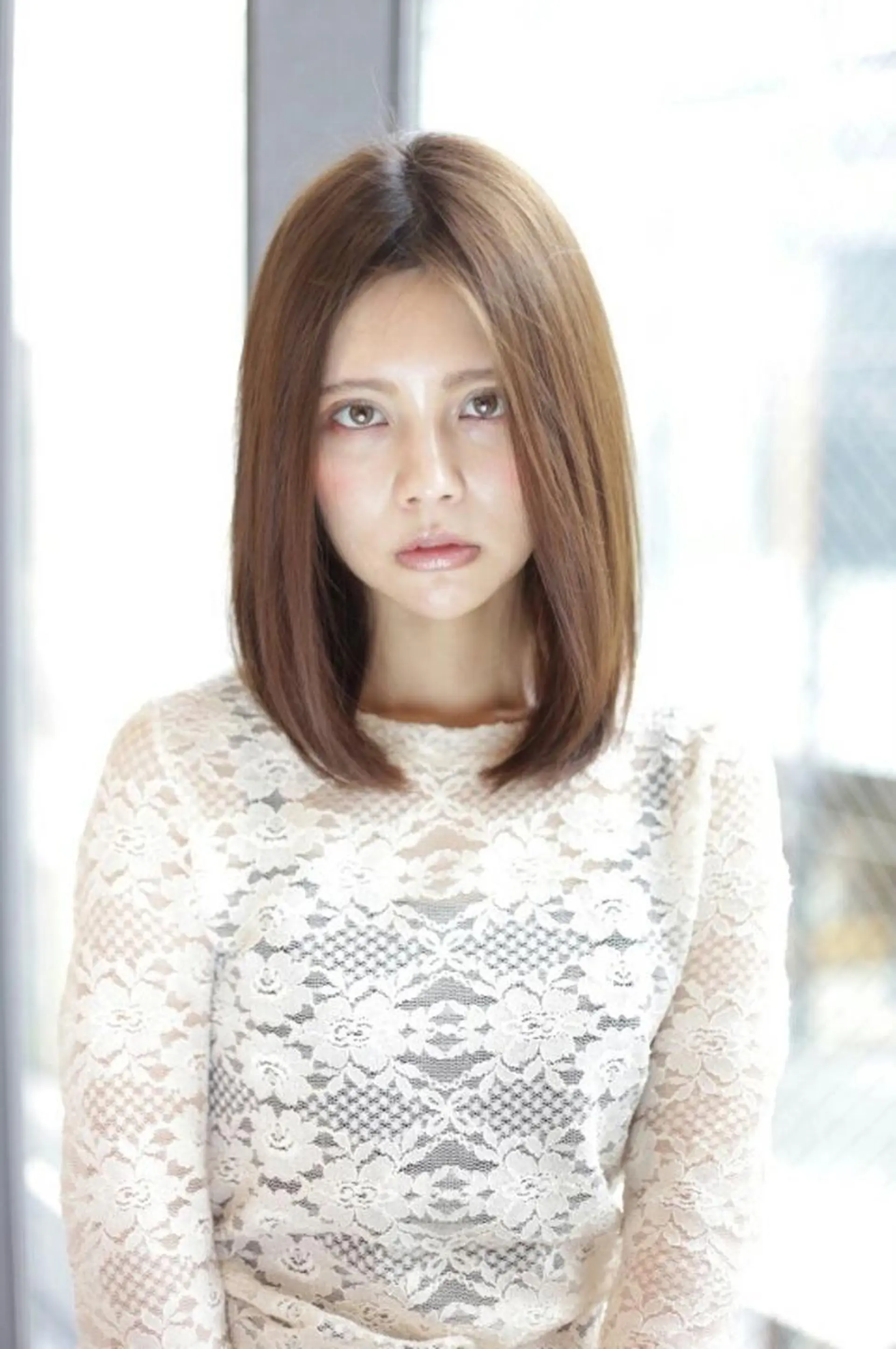 セミロング パーマ カット 縮毛矯正 宮崎 睦のヘアスタイル