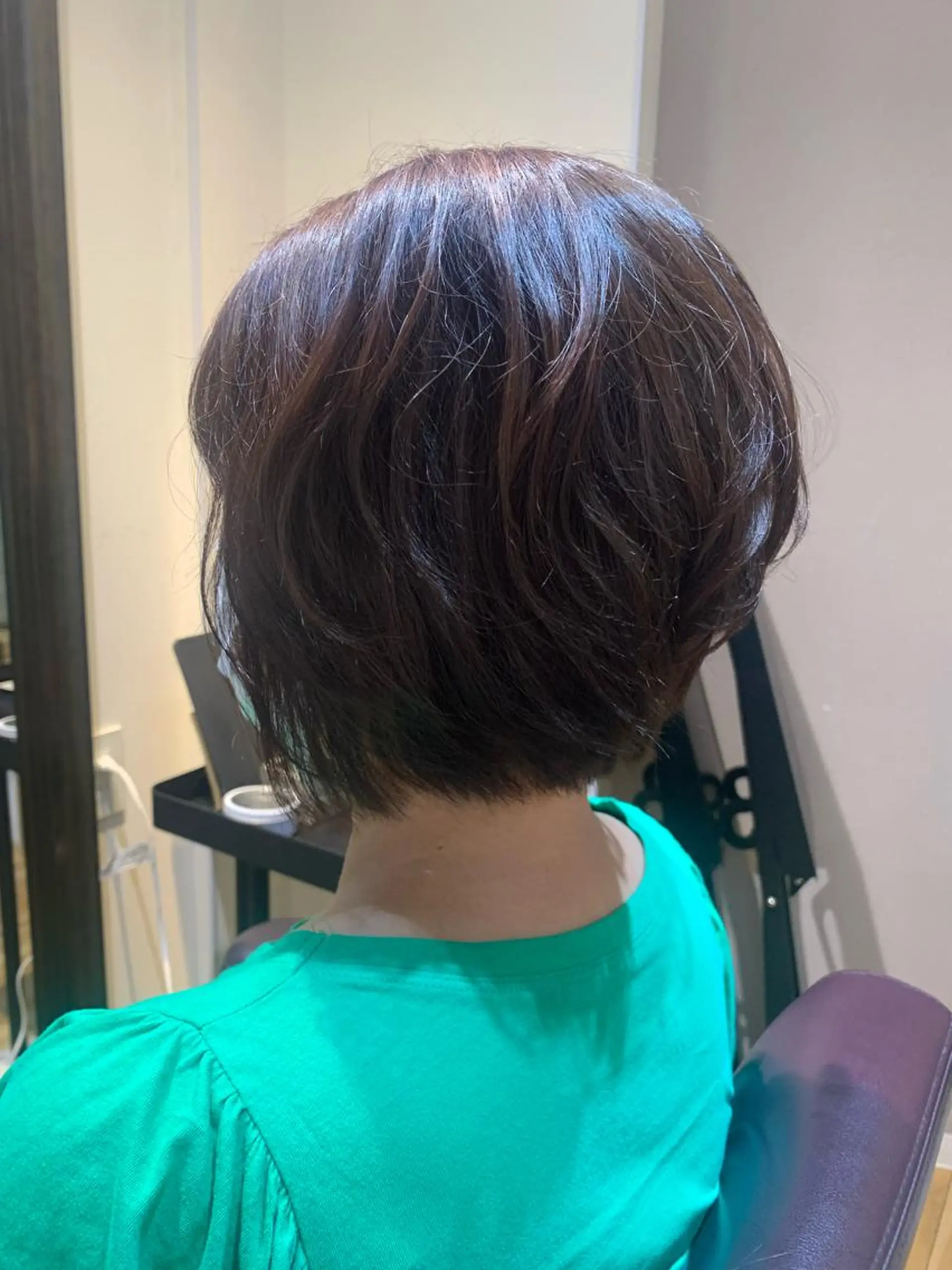 ショート カラー パーマ ヘアアレンジ メンズ キッズ テラコッタ 顔周りカット レイヤーカット ショートヘア ストレートパーマ ORGA所属・飯塚 朋代のヘアスタイル