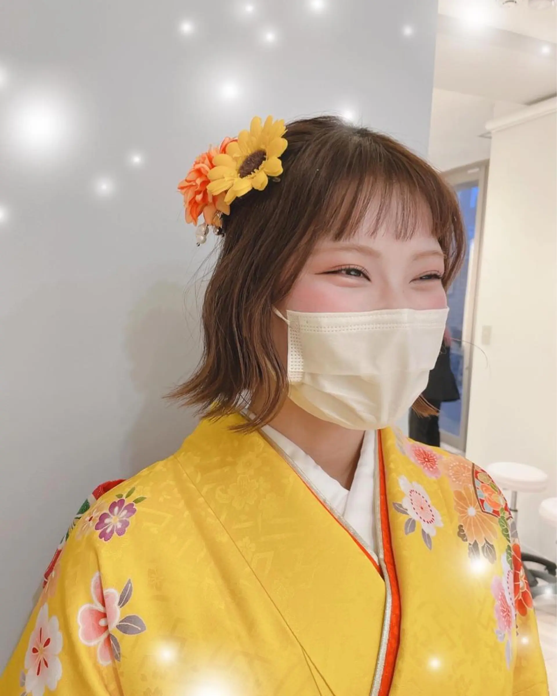 ショート カラー ヘアアレンジ ハーフアップ オレンジ ボブ 💐レイヤー/透明感 カラー💐智口彩香のヘアスタイル