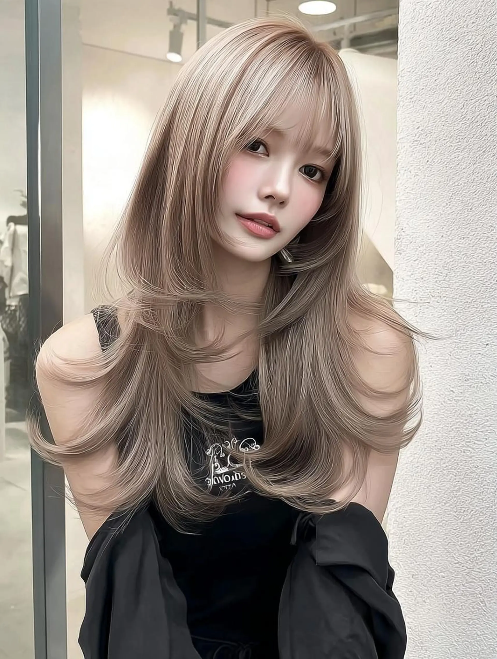 セミロング ボブ 髪質改善 韓国風ヘア レイヤーカット 縮毛矯正 カット ヘアカラー トリートメント 福園 弘郁のヘアスタイル