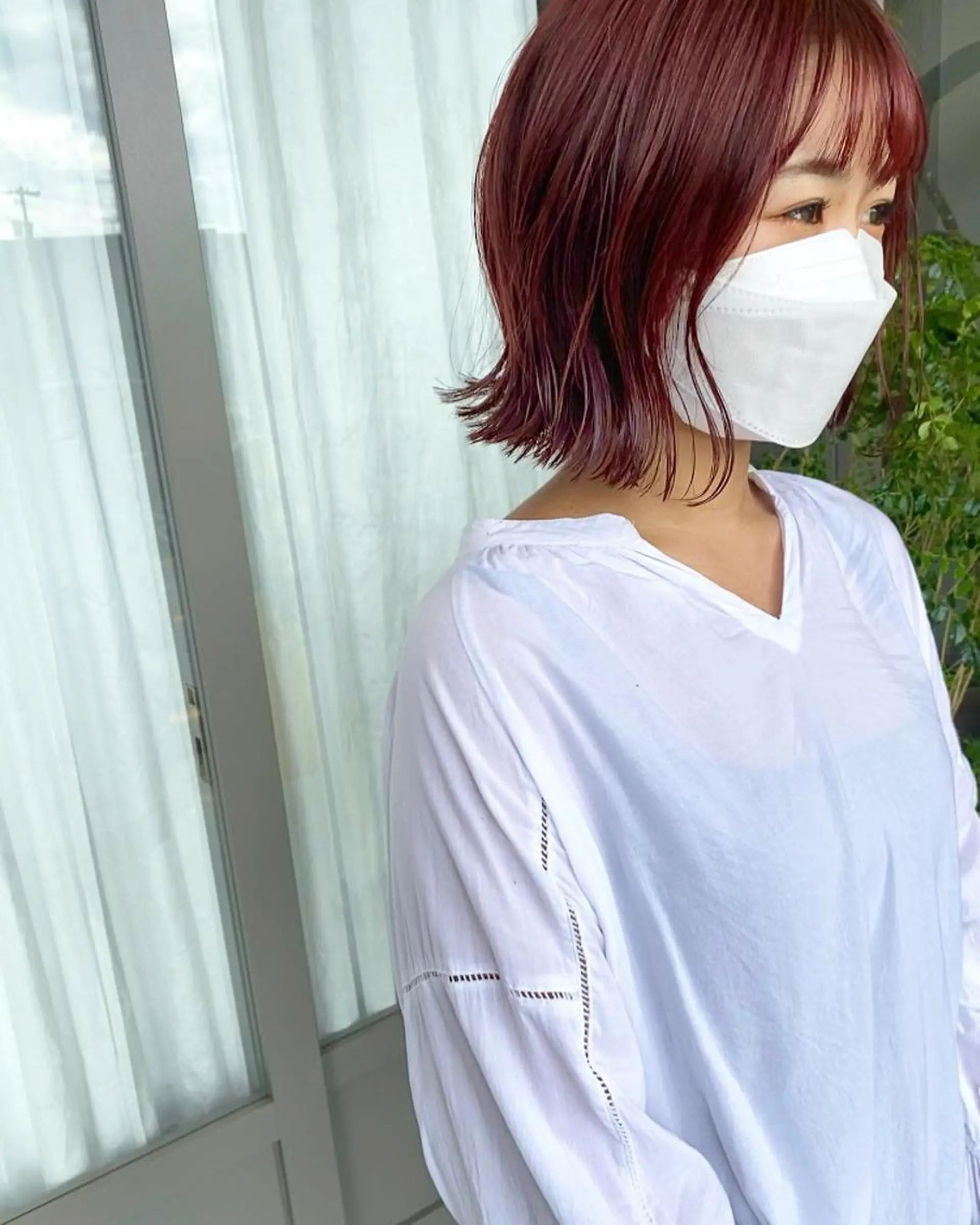 ミディアム カラー ピンクカラー ボブ 塚原 安優のヘアスタイル