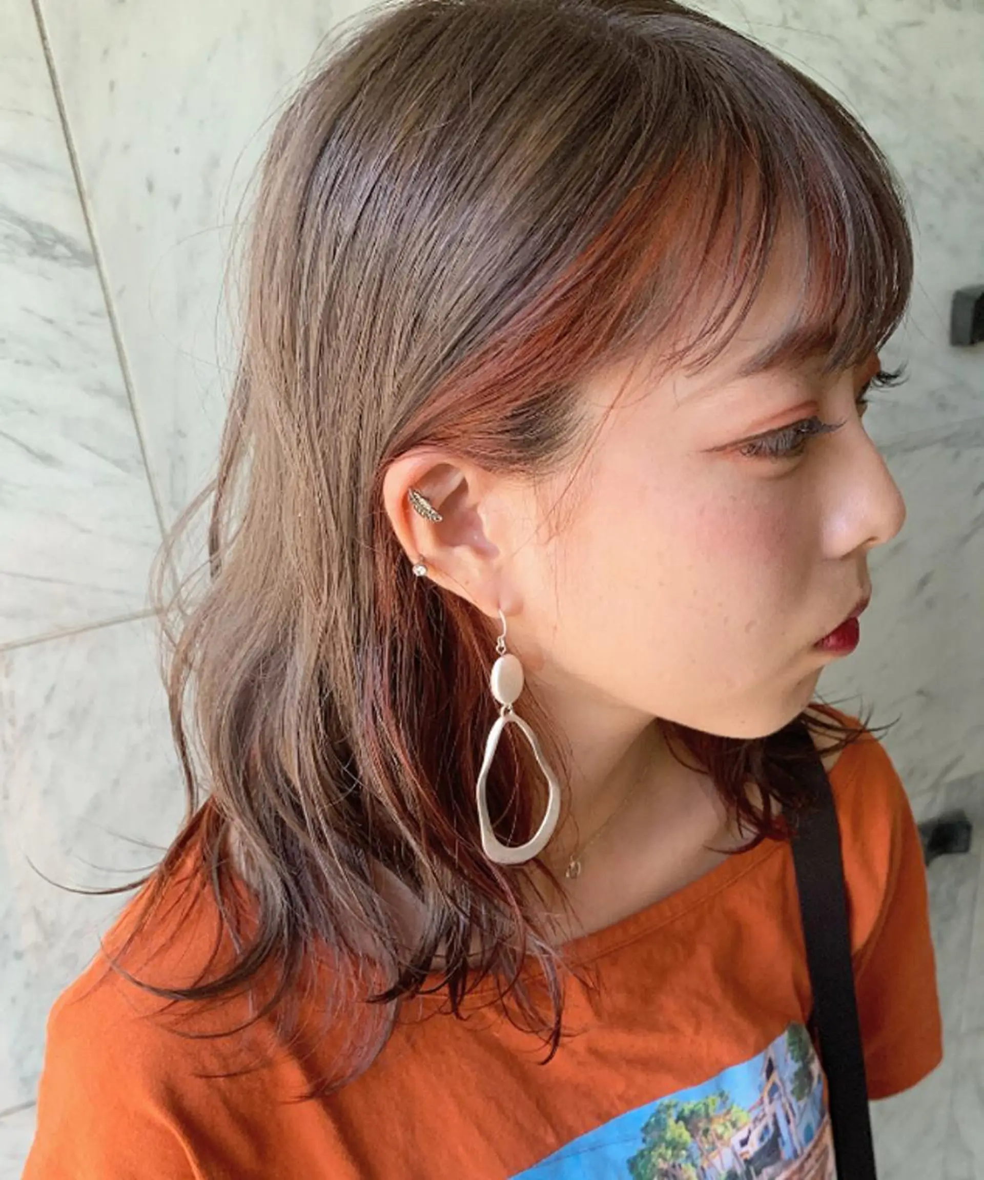 セミロング カラー オレンジ 🧡色落ちまで2度綺 麗なカラー🧡ヨシキのヘアスタイル