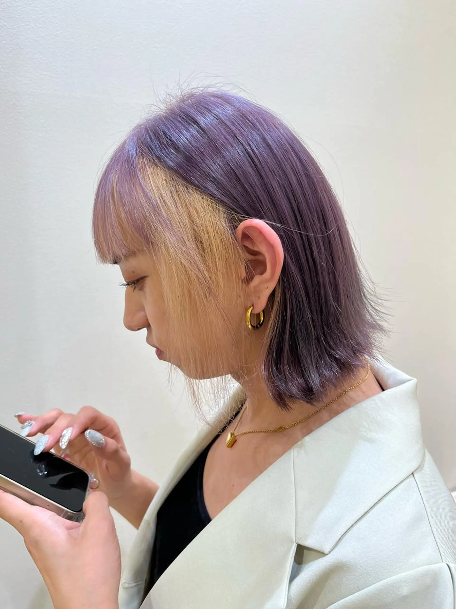 ミディアム カラー ヘアアレンジ ミストバング  フェイスフレーミング ラベンダーカラー 🦋レイヤー職人 猪瀬玲奈🦋のヘアスタイル