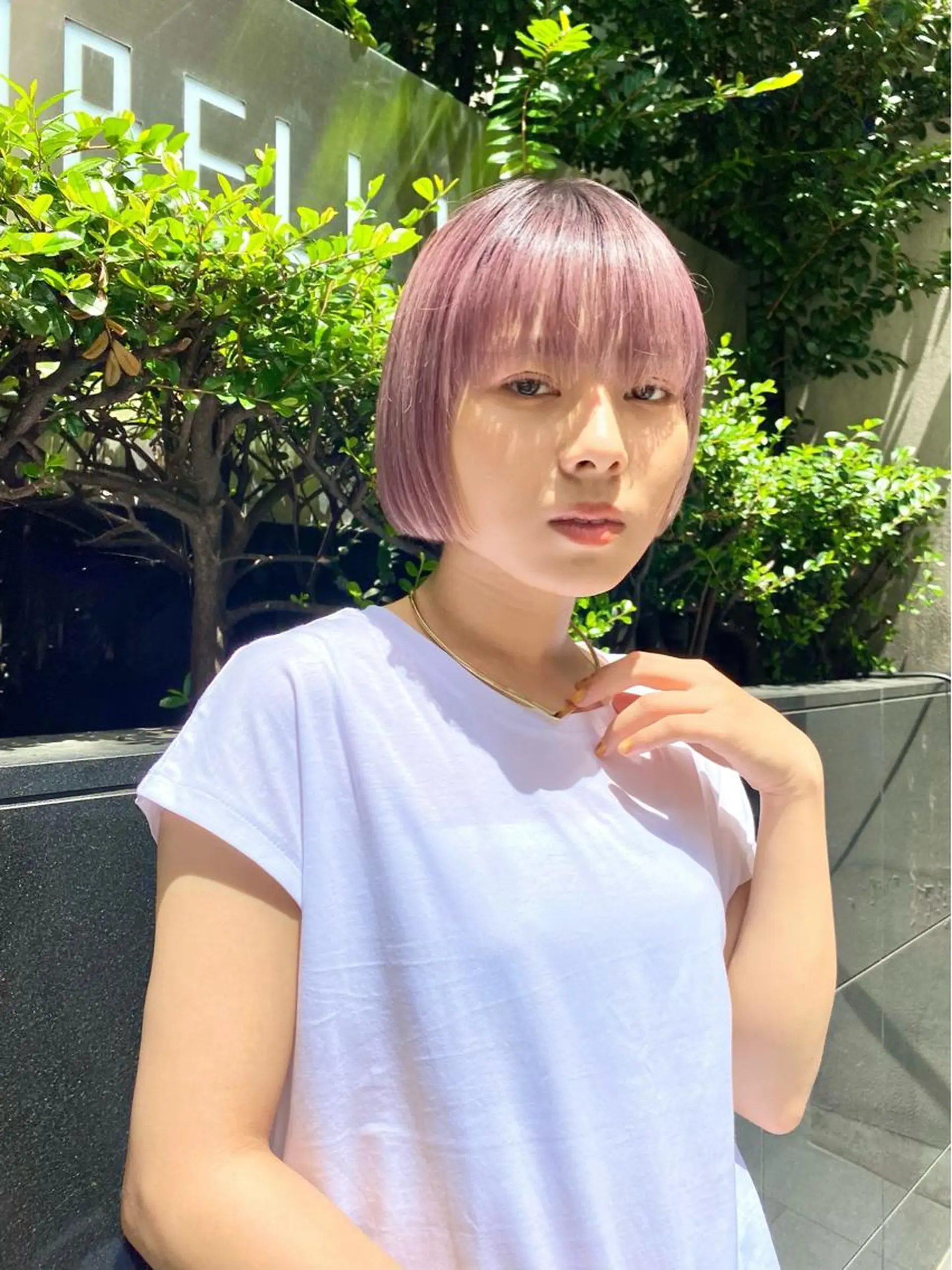 ショート カラー ベージュカラー ピンクカラー ピンクベージュ ボブ カット ヘアカラー トリートメント ボブ/縮毛矯正/ レイヤー/塚田のヘアスタイル