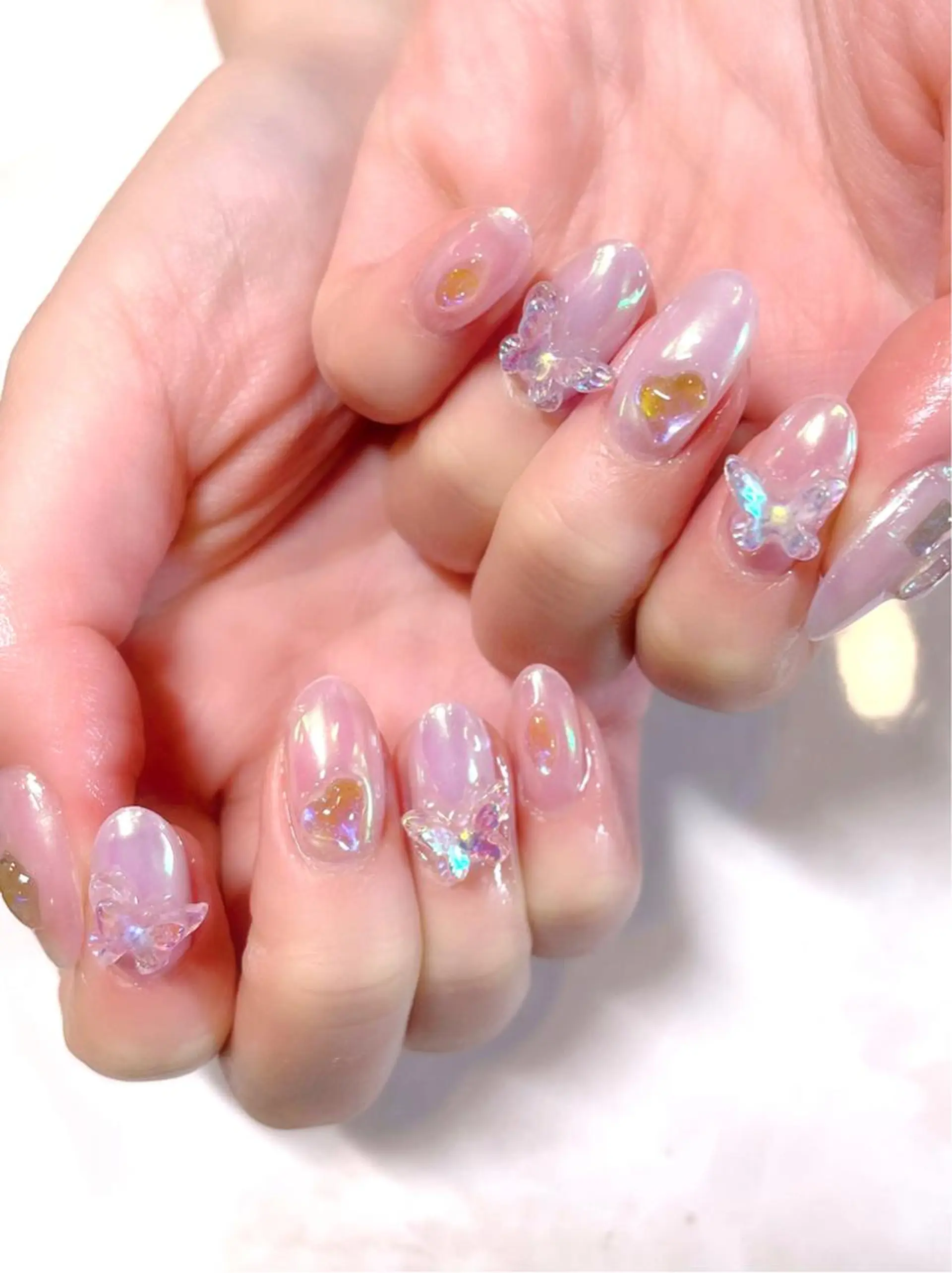 ネイル オーロラネイル 氷ネイル・うるうるネイル キラキラネイル 韓国ネイル ピンク PRIMO<マツパ> 原宿/明治神宮前のマツエク・マツパデザイン