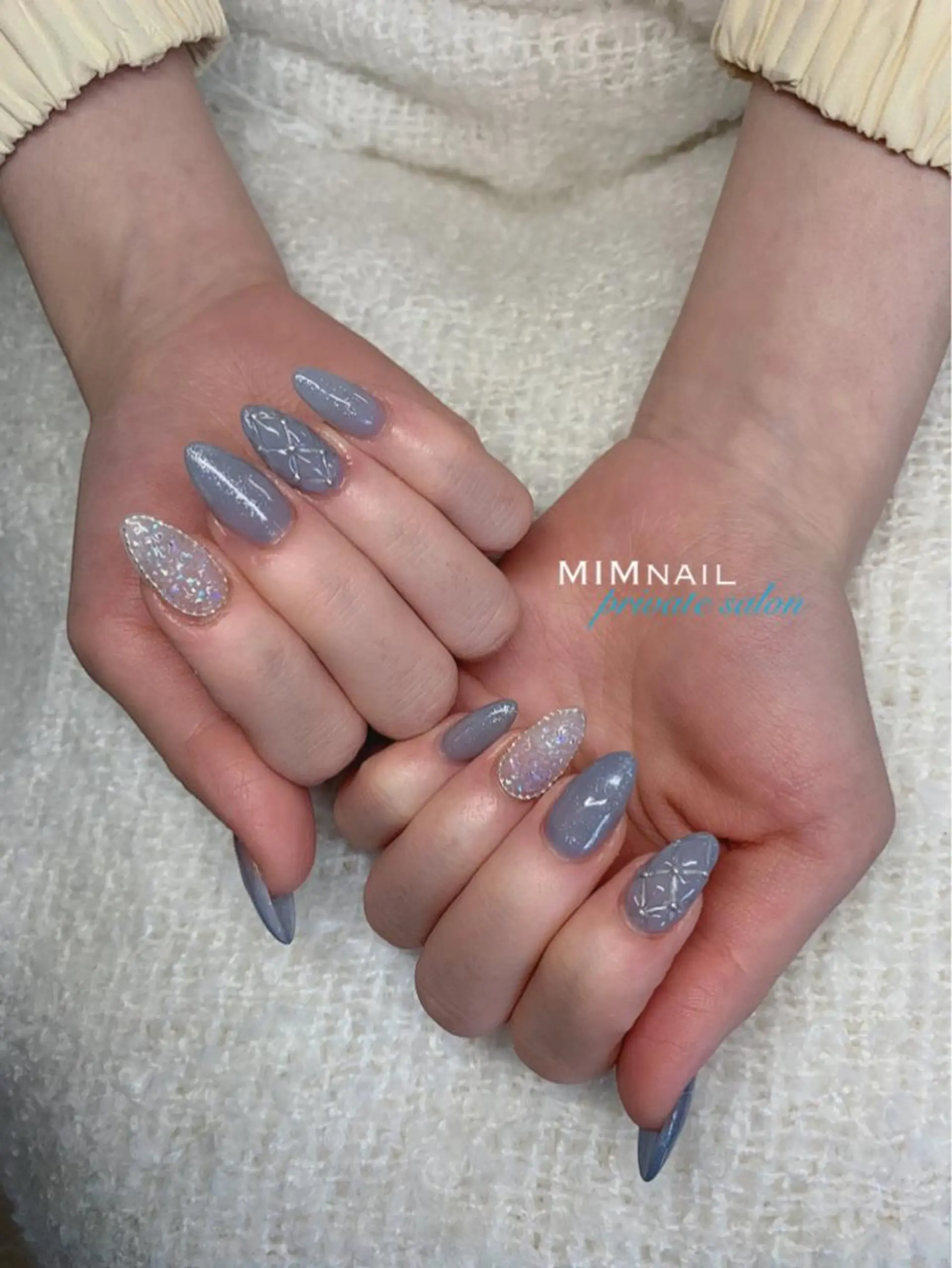 ネイル ブルー 長さ出し ラメ(グリッター) スカルプネイル ホワイト *･*MIMnail 1号店･*:･*のネイルデザイン