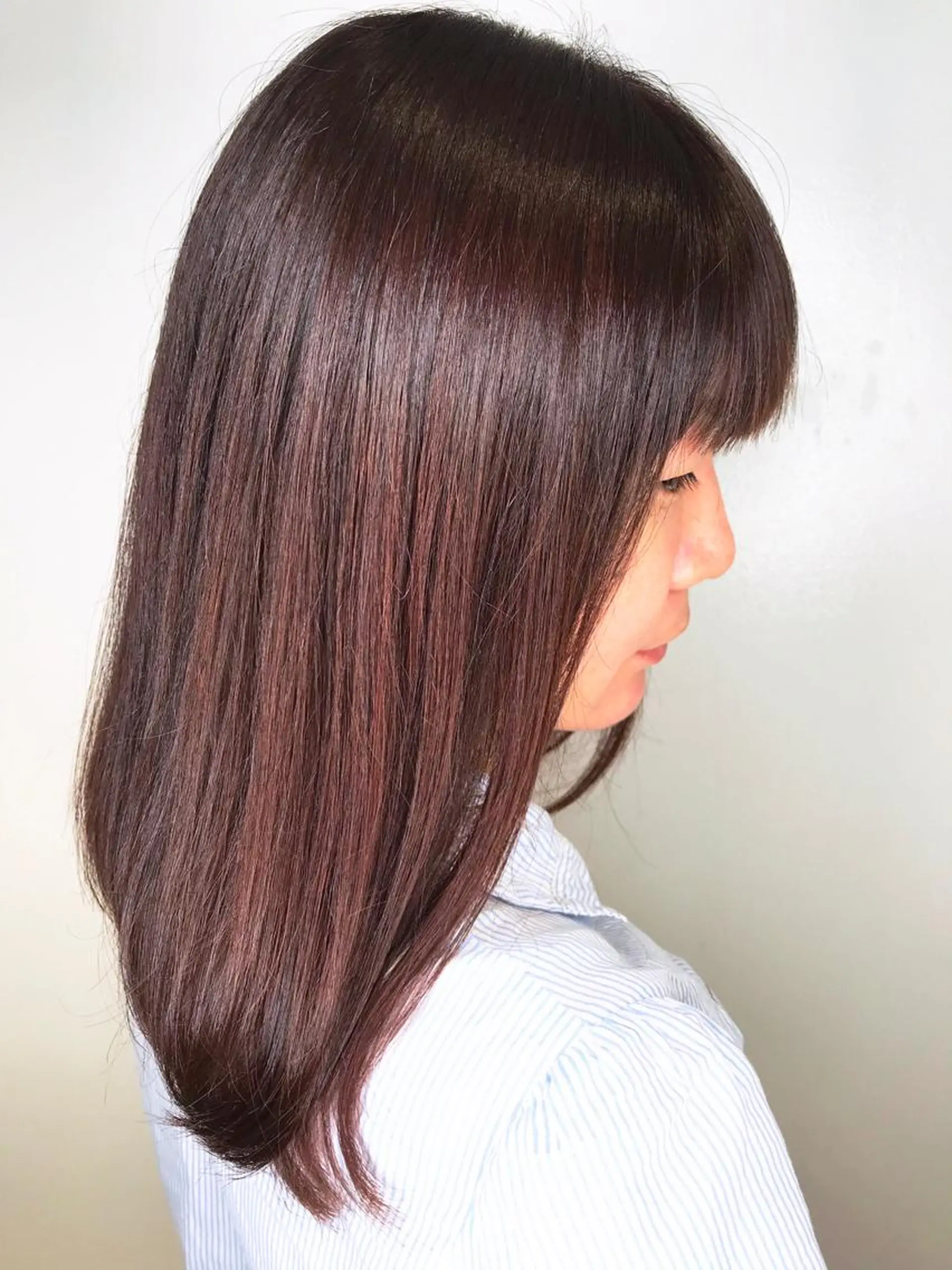 セミロング カラー ブラウンカラー ピンクカラー ピンクブラウン 森本 笑のヘアスタイル