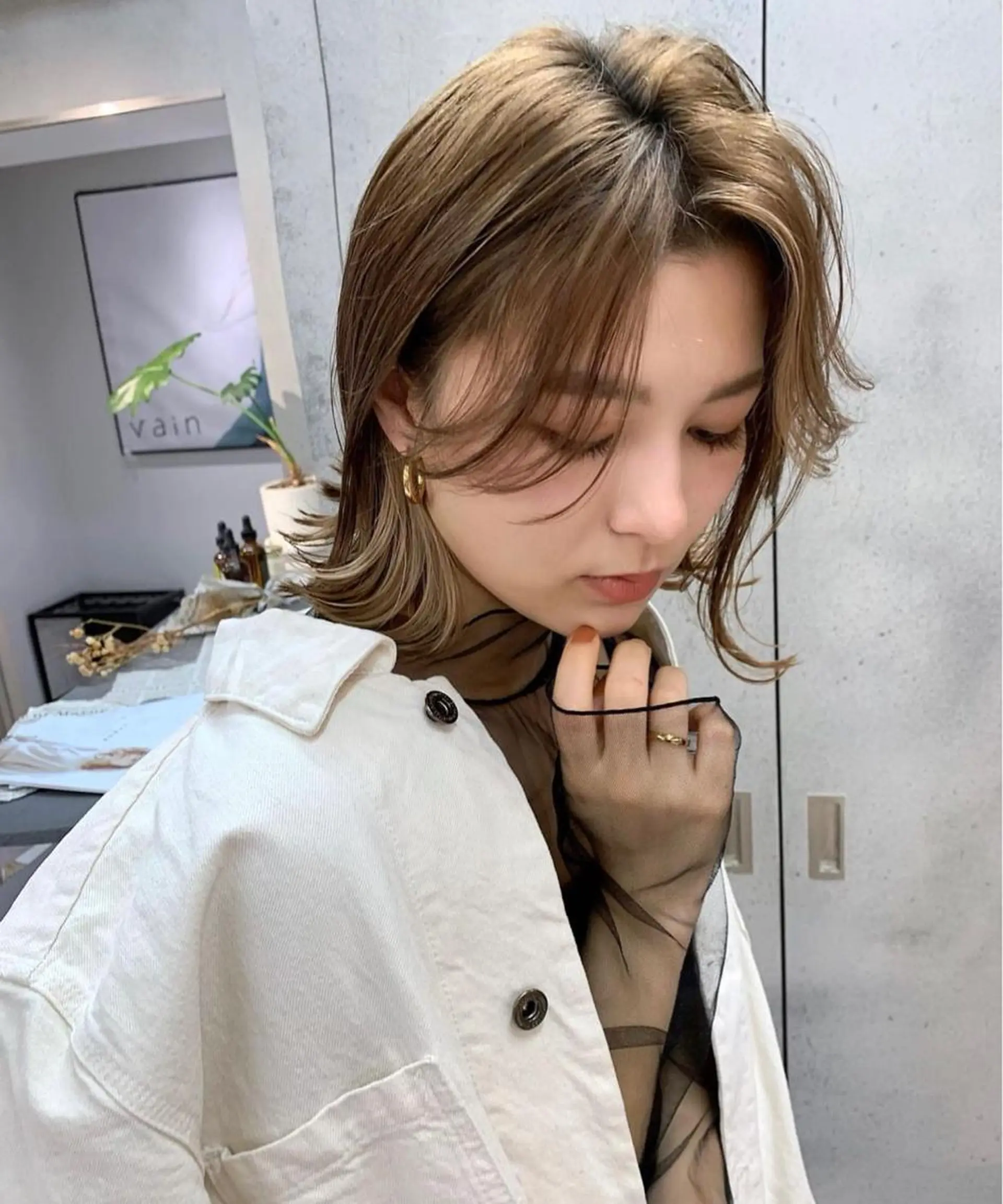 ミディアム カラー ウルフ/顔まわり ♡めいのヘアスタイル