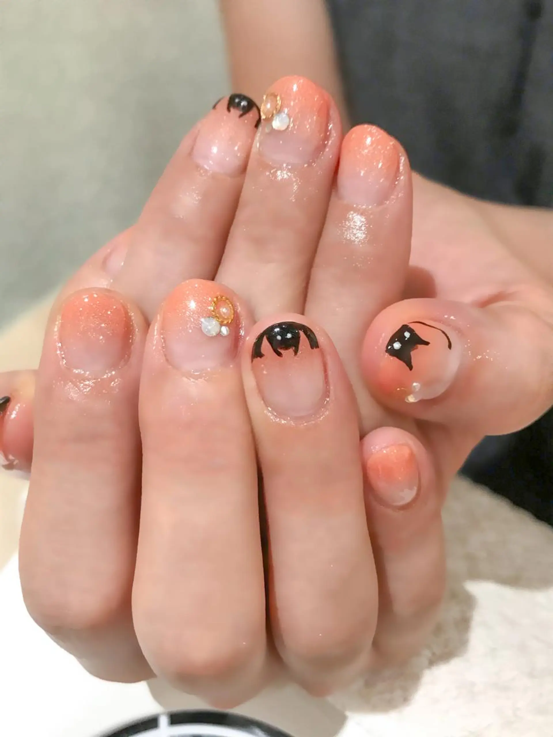 ネイル アートネイル フレンチネイル グラデーション ハロウィン オレンジ Nyanco Nailのネイルデザイン