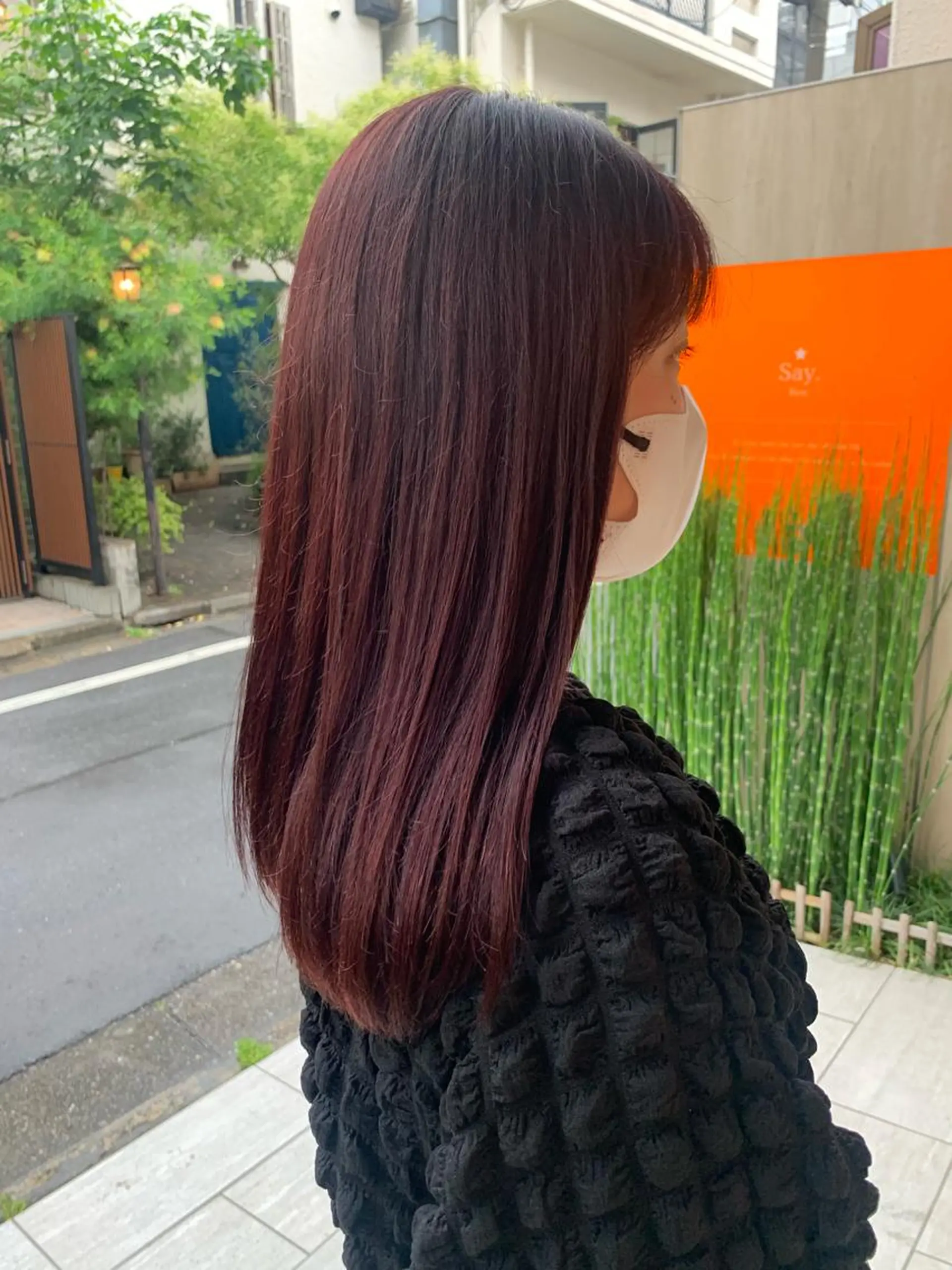 セミロング カラー ヘアアレンジ カシス レッドカラー パーマ/暖色/ボブ イワタテ🇰🇷のヘアスタイル