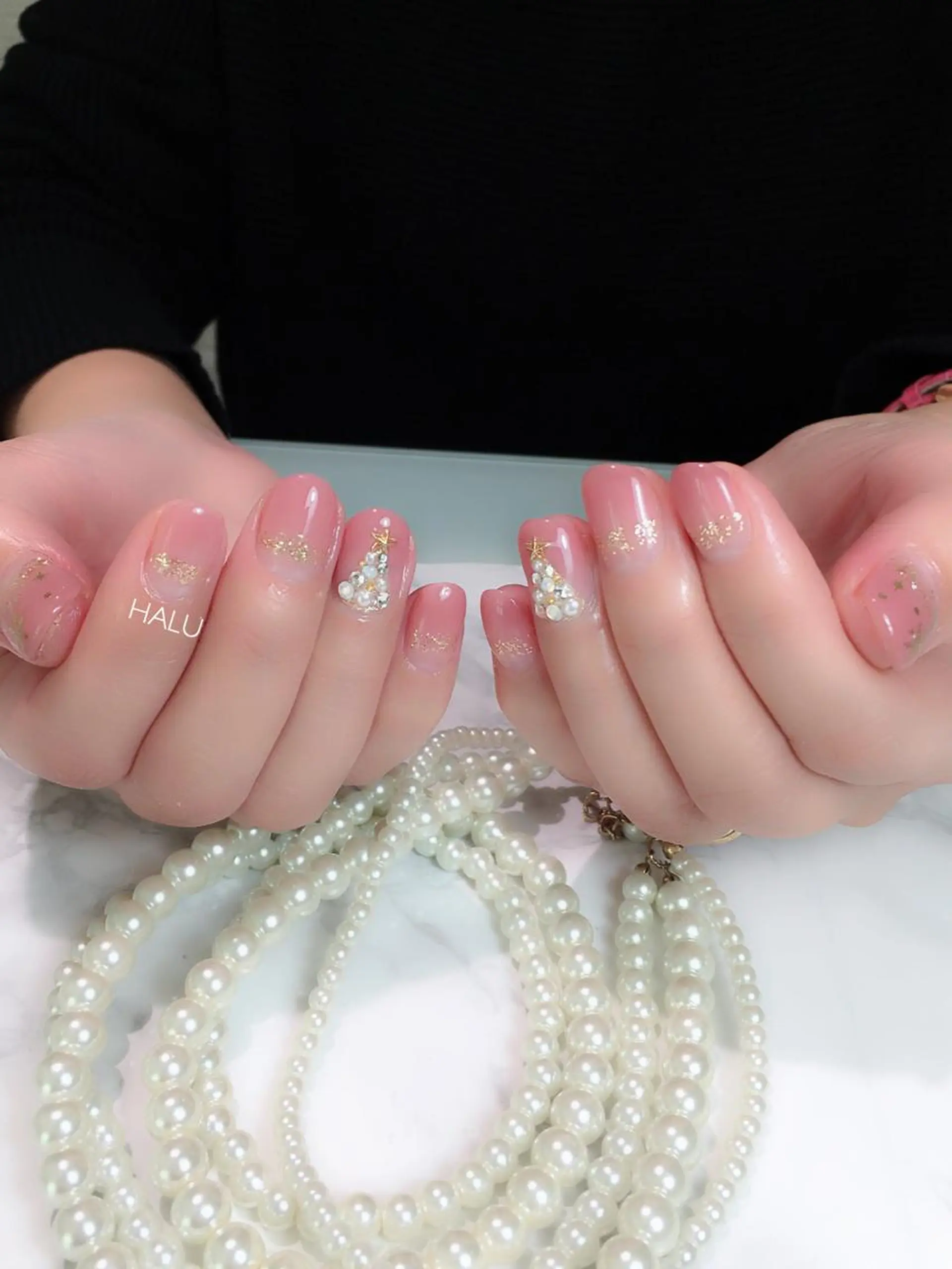 ネイル ゴールド キラキラネイル ラメ(グリッター) ピンク HALU ハルのネイルデザイン