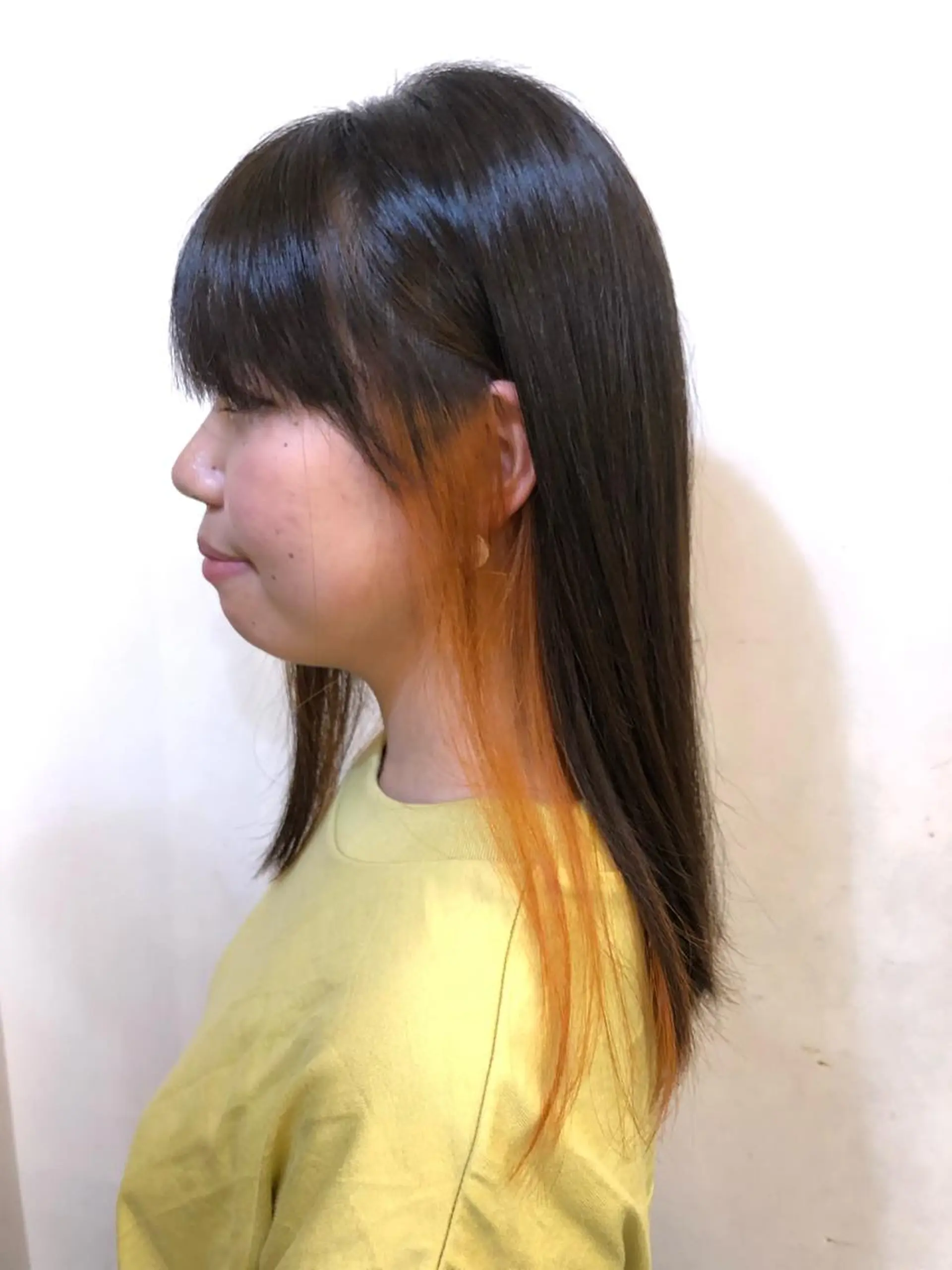ロング カラー パーマ ヘアアレンジ ベージュカラー グラデーションカラー インナーカラー オレンジ オレンジベージュ 高橋 隆一のヘアスタイル