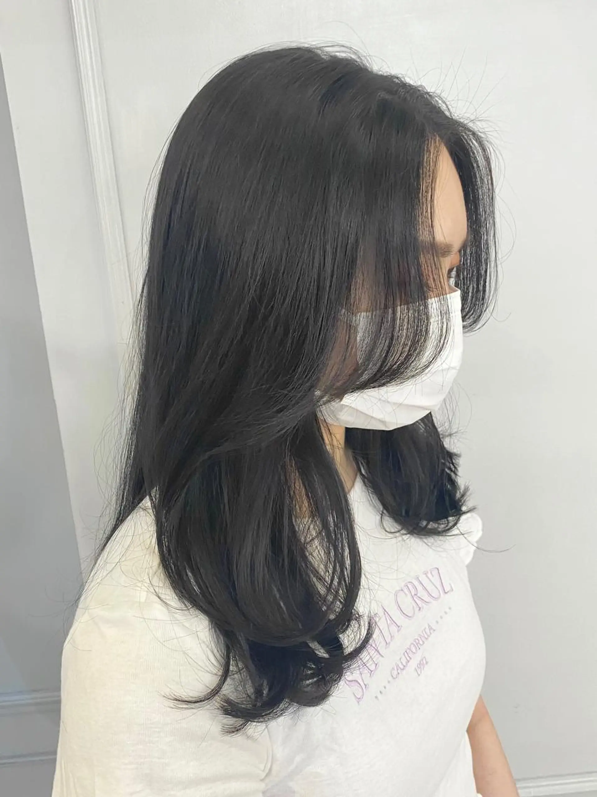 セミロング カラー 黒髪 くびれヘア エギョモリ 顔まわりレイヤー 顔周りカット 横浜/レイヤーカット /韓国ヘア/佐藤記正のヘアスタイル