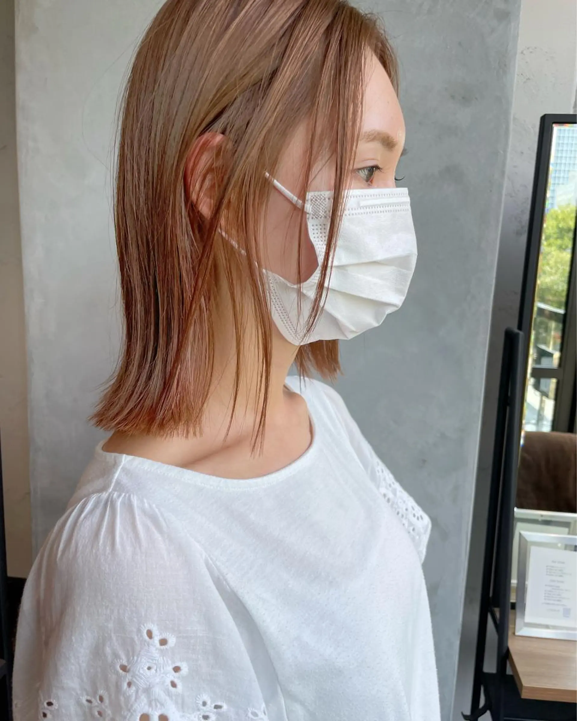 ミディアム ボブ カット ヘアカラー トリートメント 美髪矯正/艶カラー ボブ/栄/鐘ヶ江純也のヘアスタイル