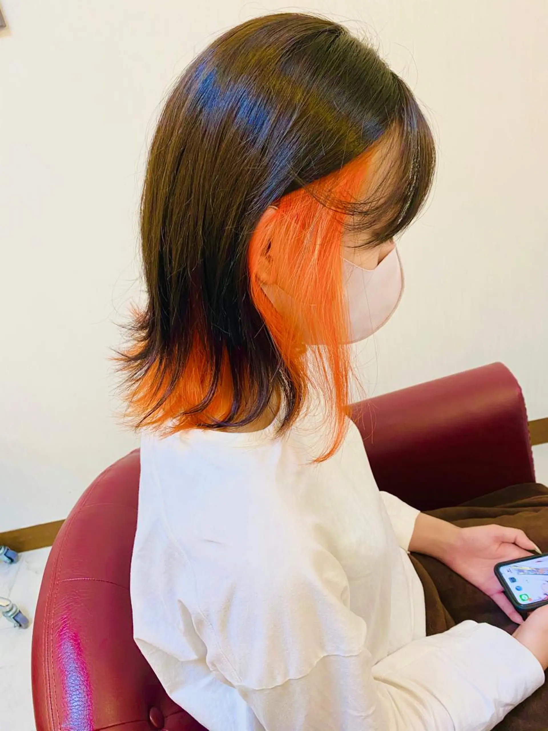 ミディアム カラー インナーカラー オレンジ YURI ✨のヘアスタイル