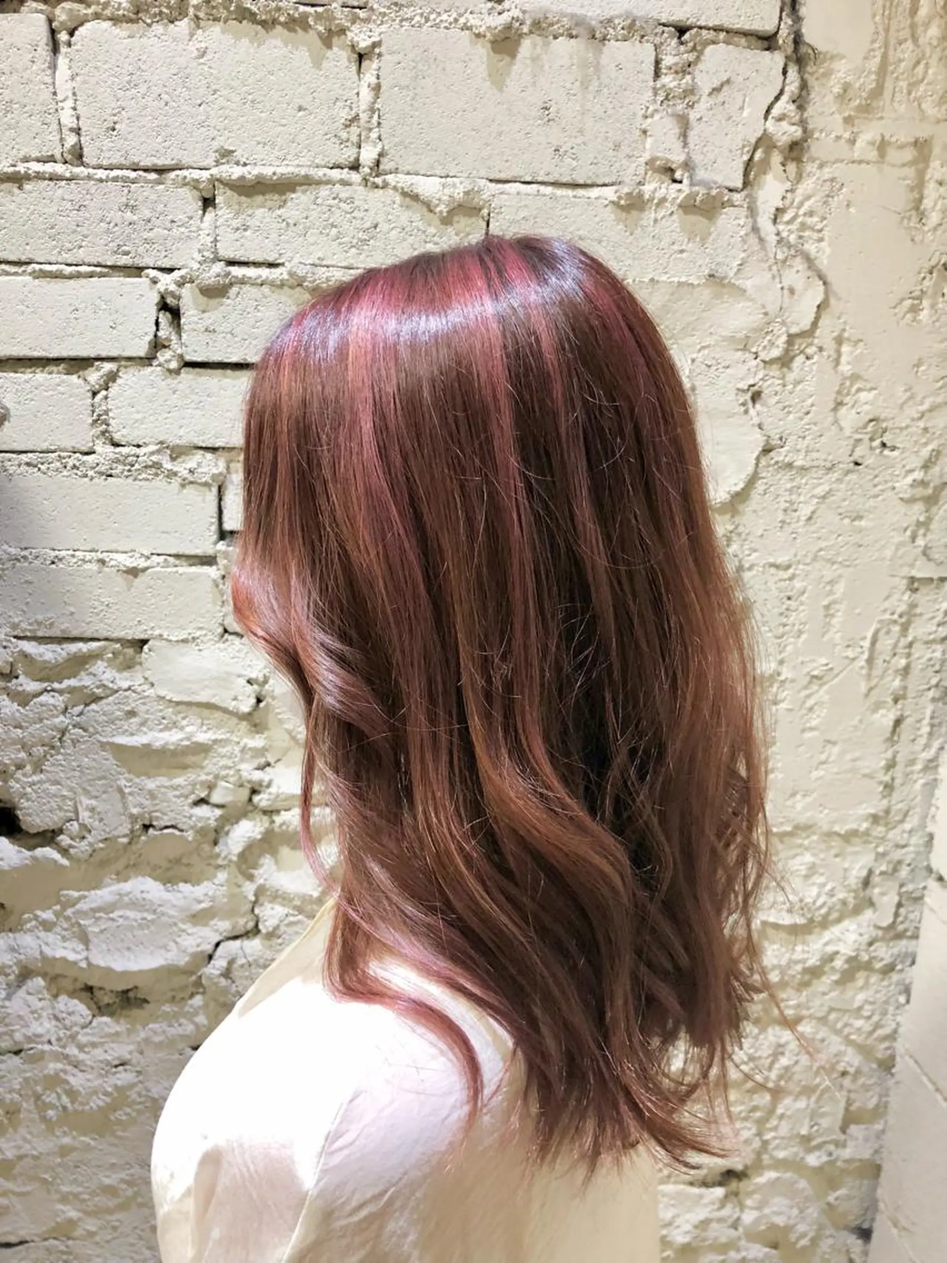 ロング カラー ハイライトカラー ピンクカラー ハイライト 興津/韓国レイヤー ダブルカラー美髪縮毛のヘアスタイル