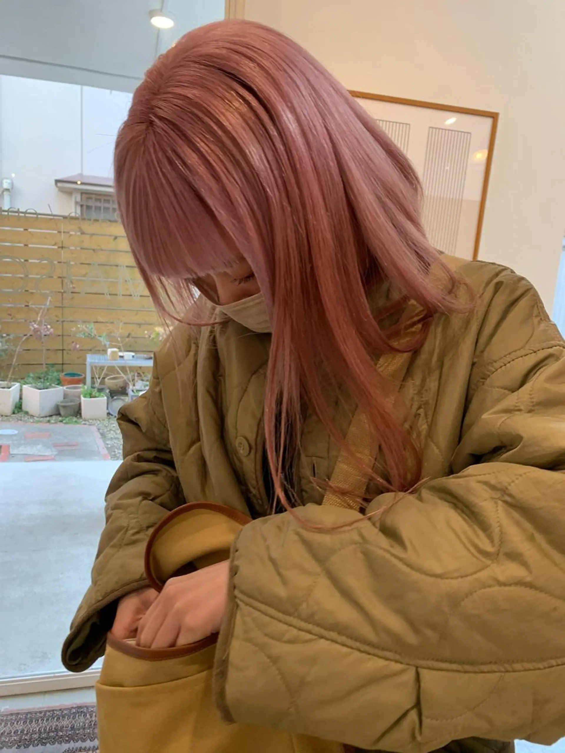 ロング カラー ブリーチ ピンクカラー HITOMI 福岡パーマのヘアスタイル