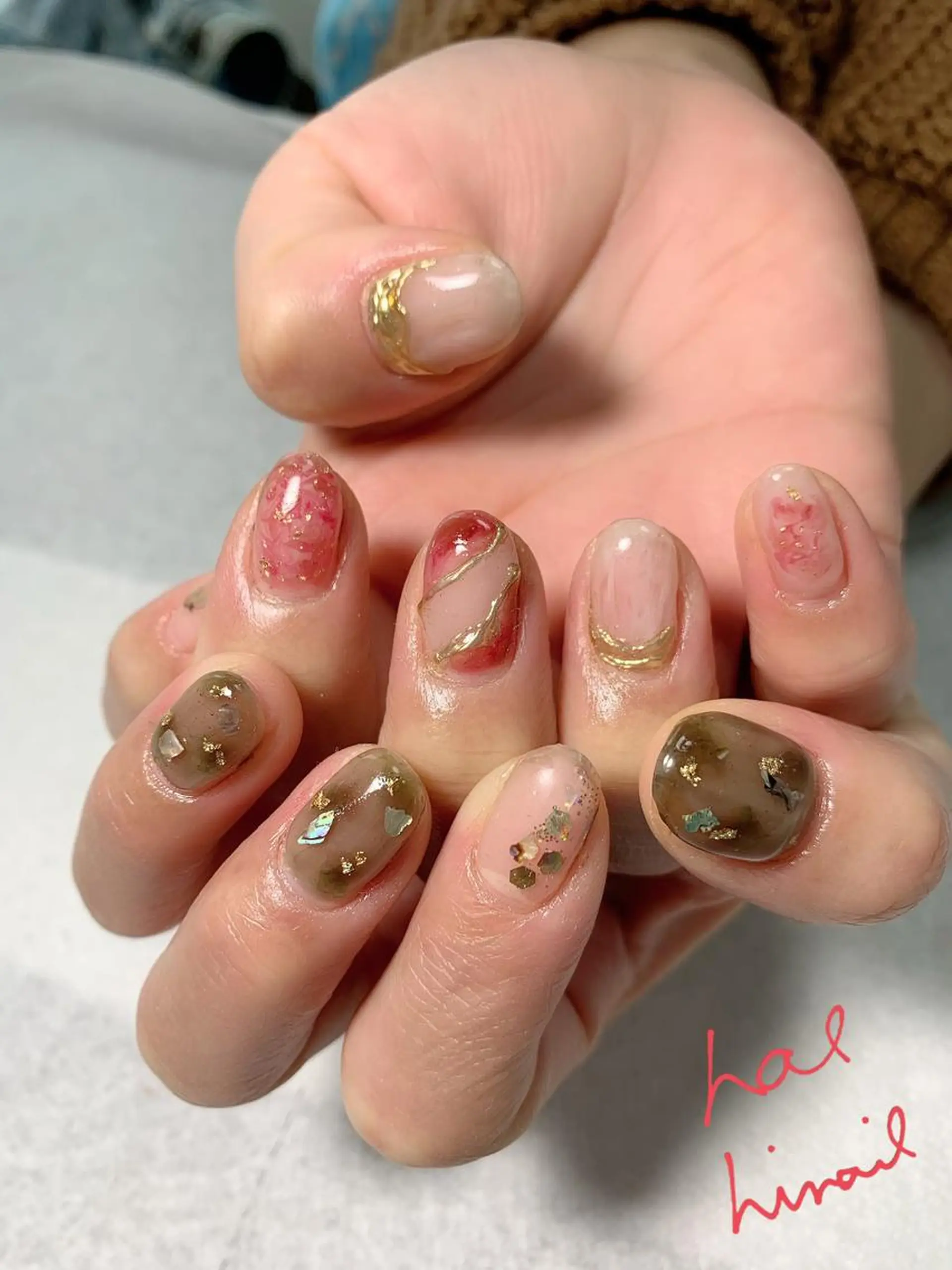 ネイル べっ甲ネイル ミラーネイル はるひな ねいるのネイルデザイン