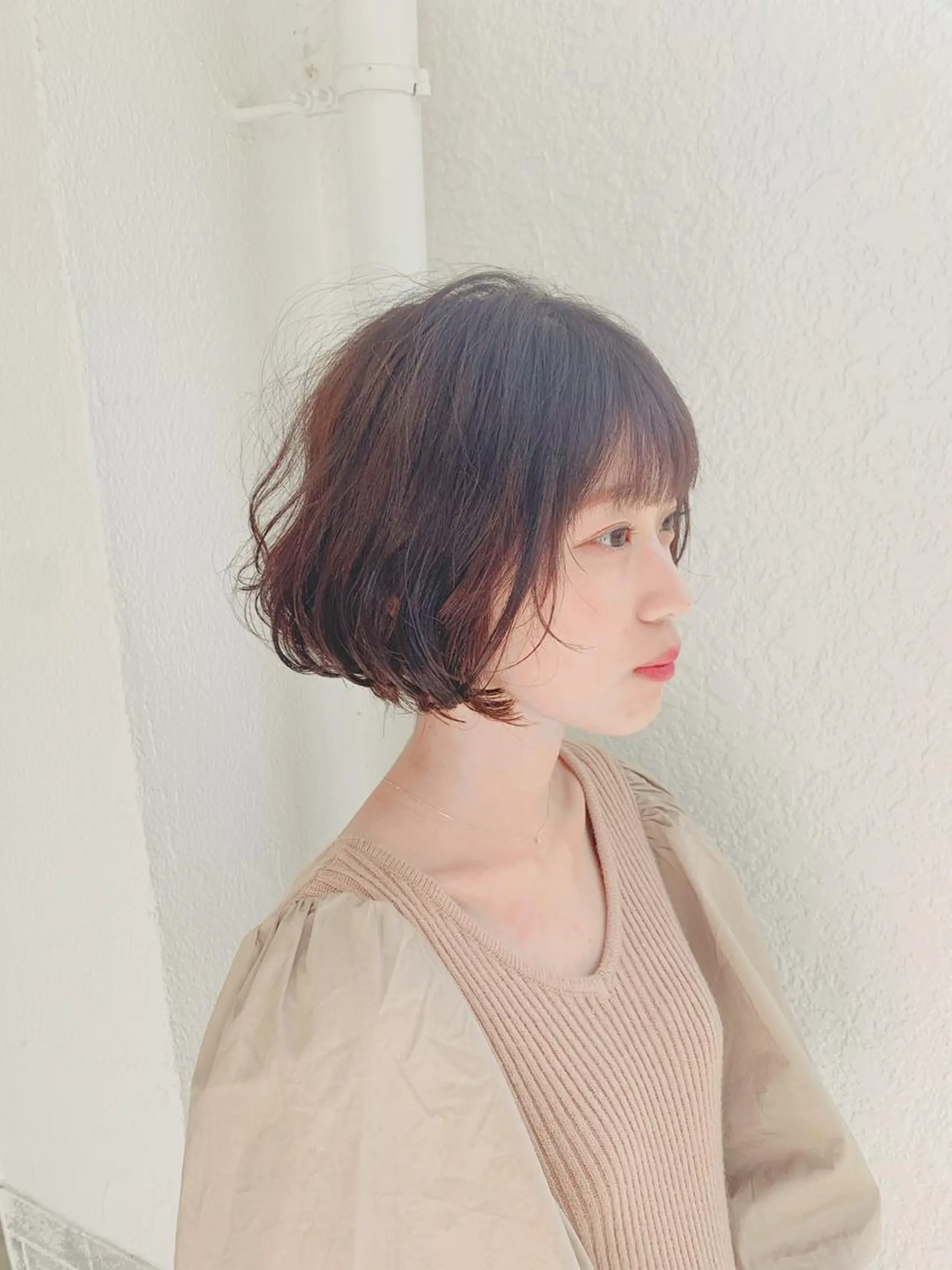 ショート カラー パーマ ブラウンカラー ピンクカラー ピンクブラウン ボブ ニュアンスパーマ kyon.hair 韓国カットカラーのヘアスタイル