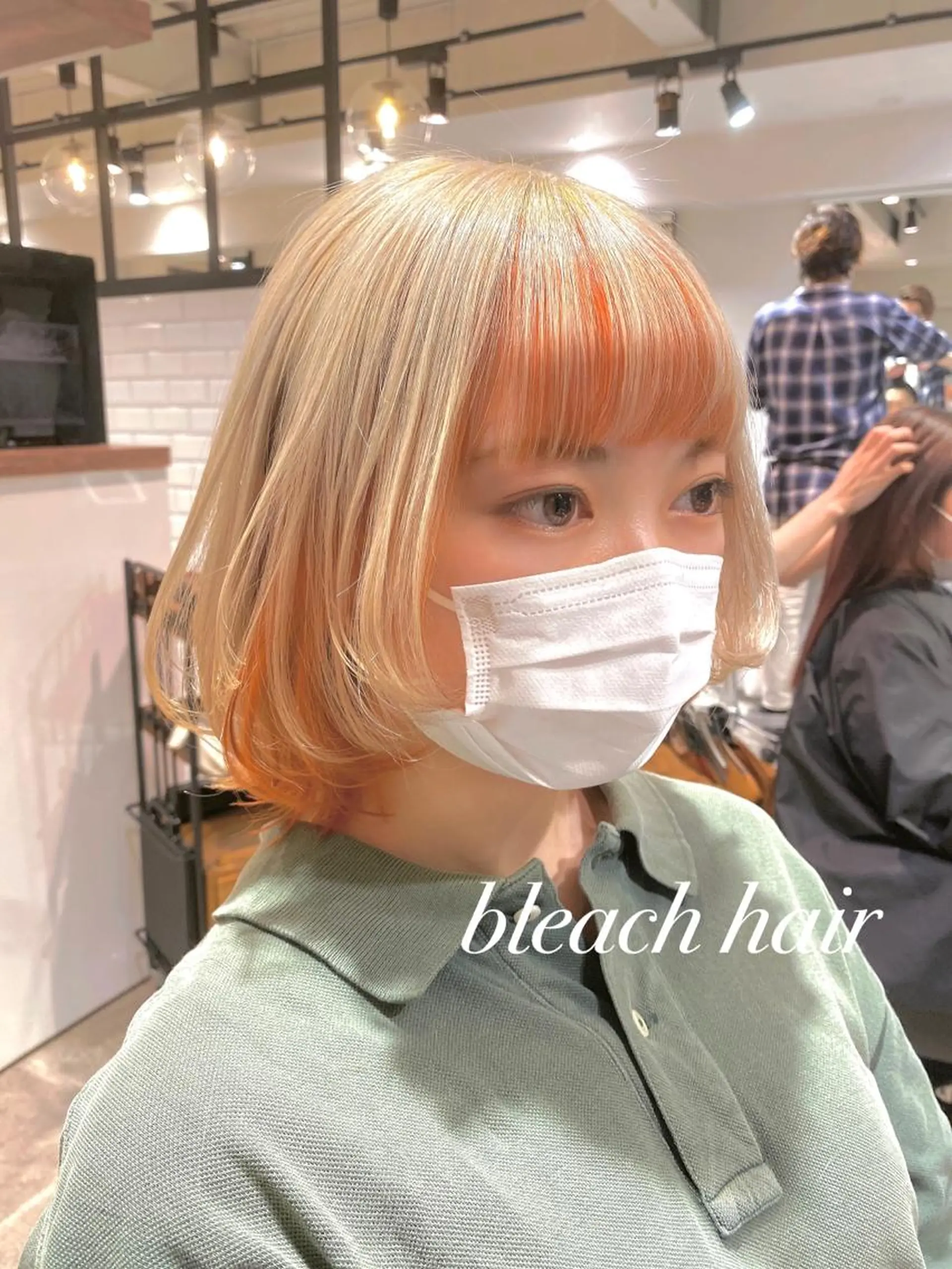 ショート カラー ブリーチ インナーカラー オレンジ 韓国レイヤーカット 🧸ベージュカラーのヘアスタイル