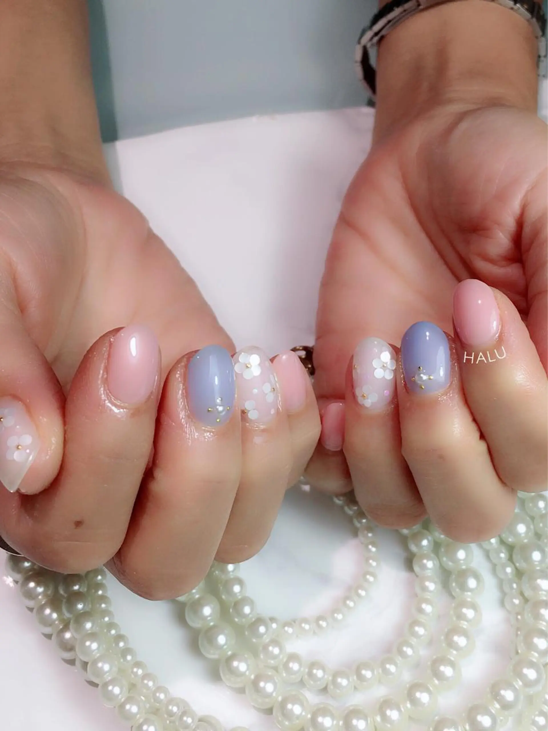 ネイル ブルー ピンク HALU ハルのネイルデザイン