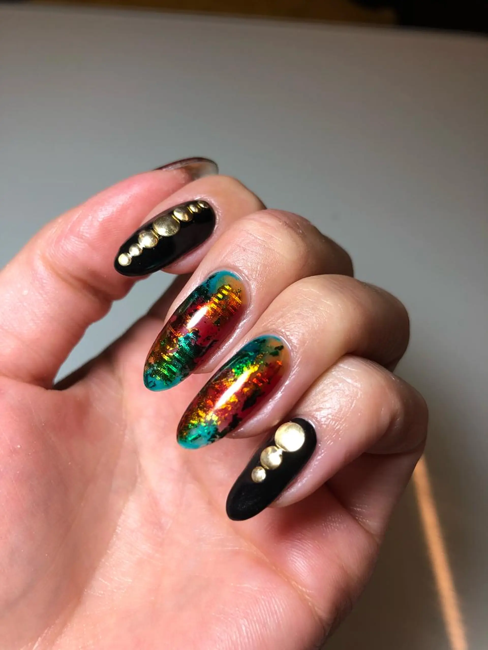 ネイル アートネイル ジェルネイル ゴールド グリーン パラジェル M nail はやまうららのネイルデザイン