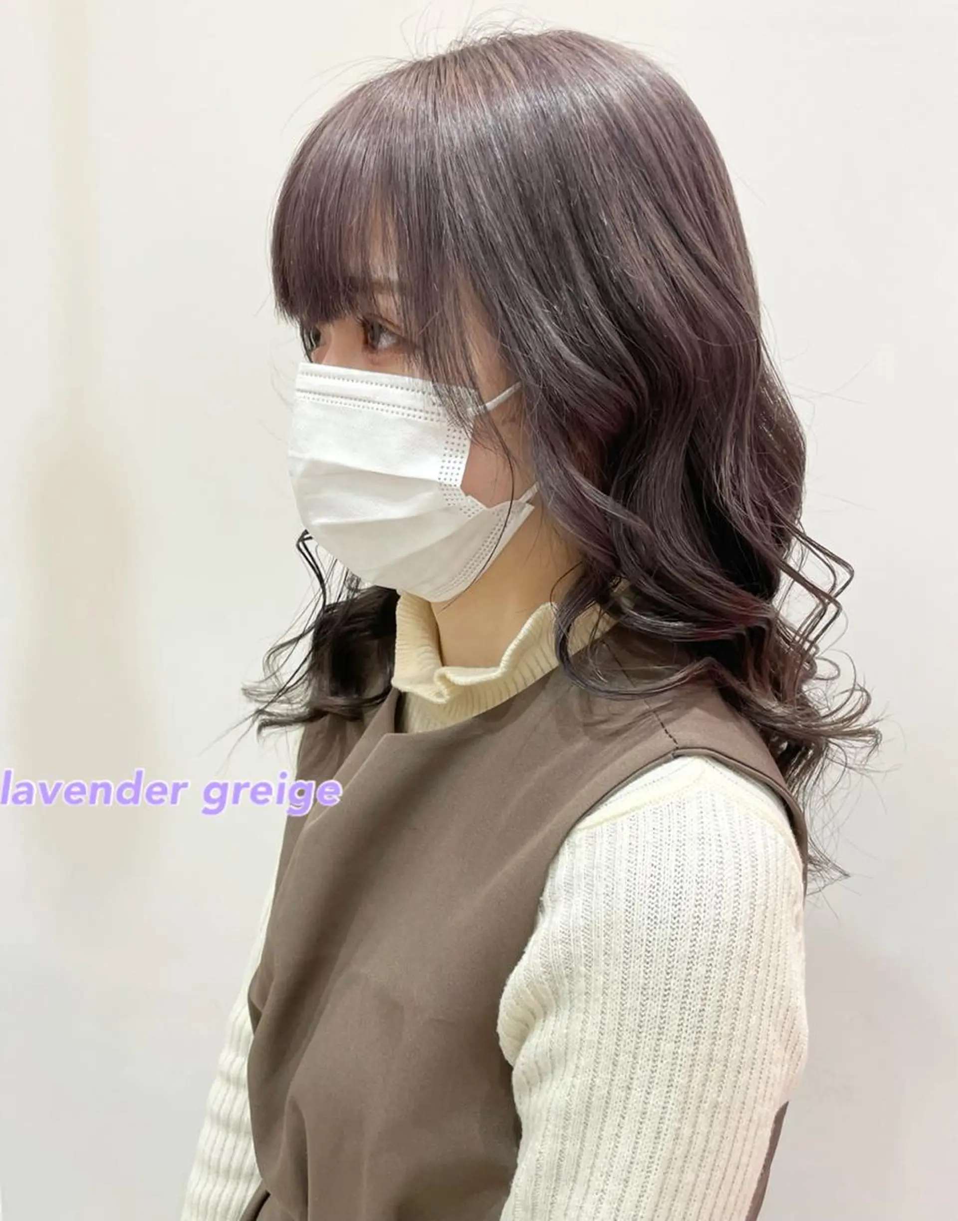 セミロング カラー グレージュ ラベンダーカラー ラベンダーグレージュ ラベンダーグレー 韓国風ハッシュカット 似合わせレイヤー池袋のヘアスタイル