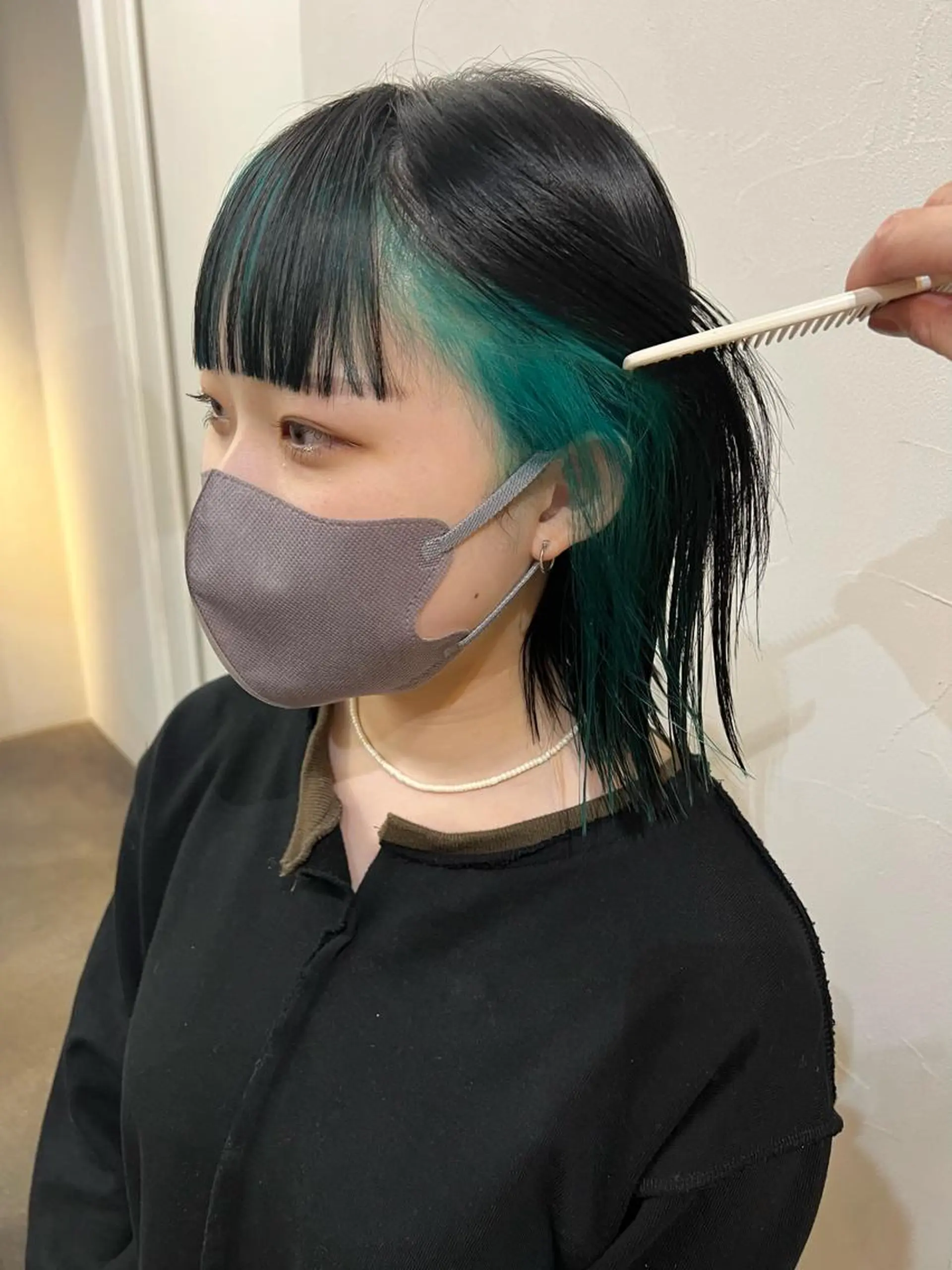 ショート カラー 切りっぱなしボブ インナーカラー ボブ ワイドバング カット ヘアカラー 千葉 郁也のヘアスタイル