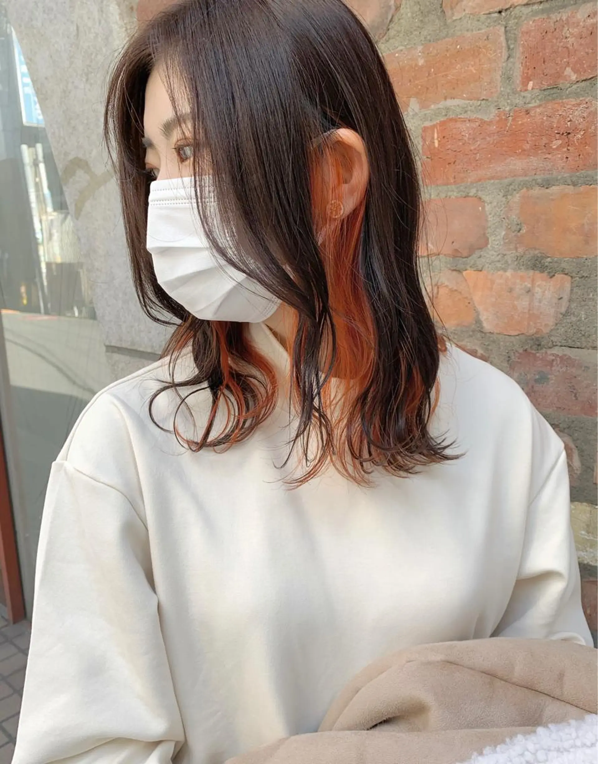 ミディアム カラー オレンジ 樫原裕二/レイヤー カット/透明感カラーのヘアスタイル