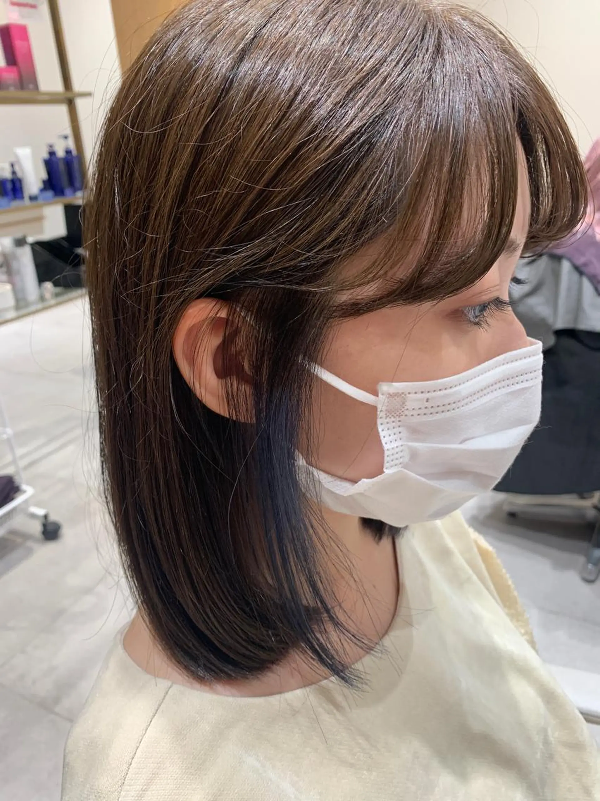 ミディアム カラー デザインカラー イヤリングカラー 透明感カラー/レイヤ ーhinata.のヘアスタイル